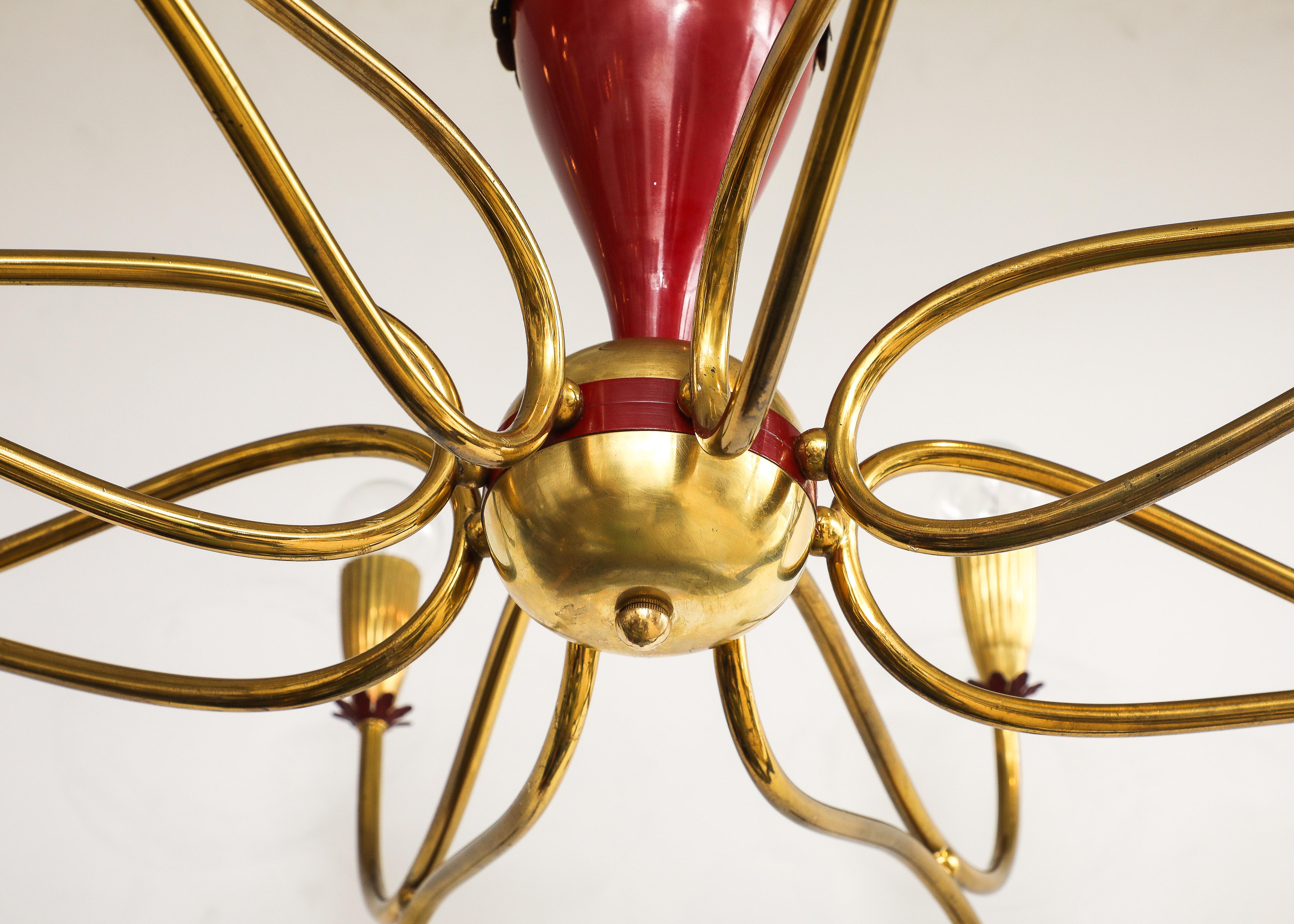 1950's Modern Large 18 Arm Brass Italian Chandelier By Lumi im Zustand „Gut“ im Angebot in New York, NY