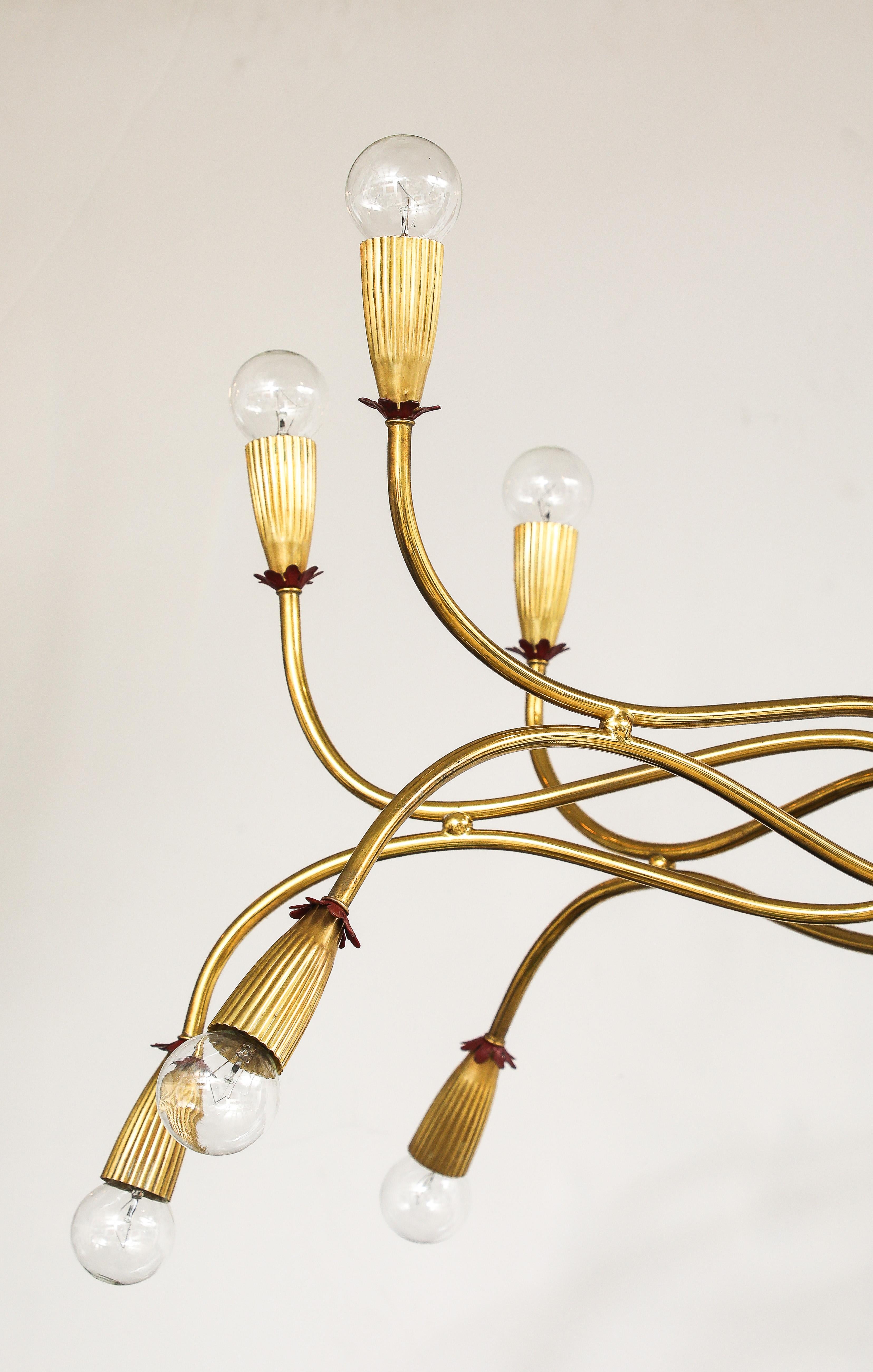 1950's Modern Large 18 Arm Brass Italian Chandelier By Lumi (Mitte des 20. Jahrhunderts) im Angebot