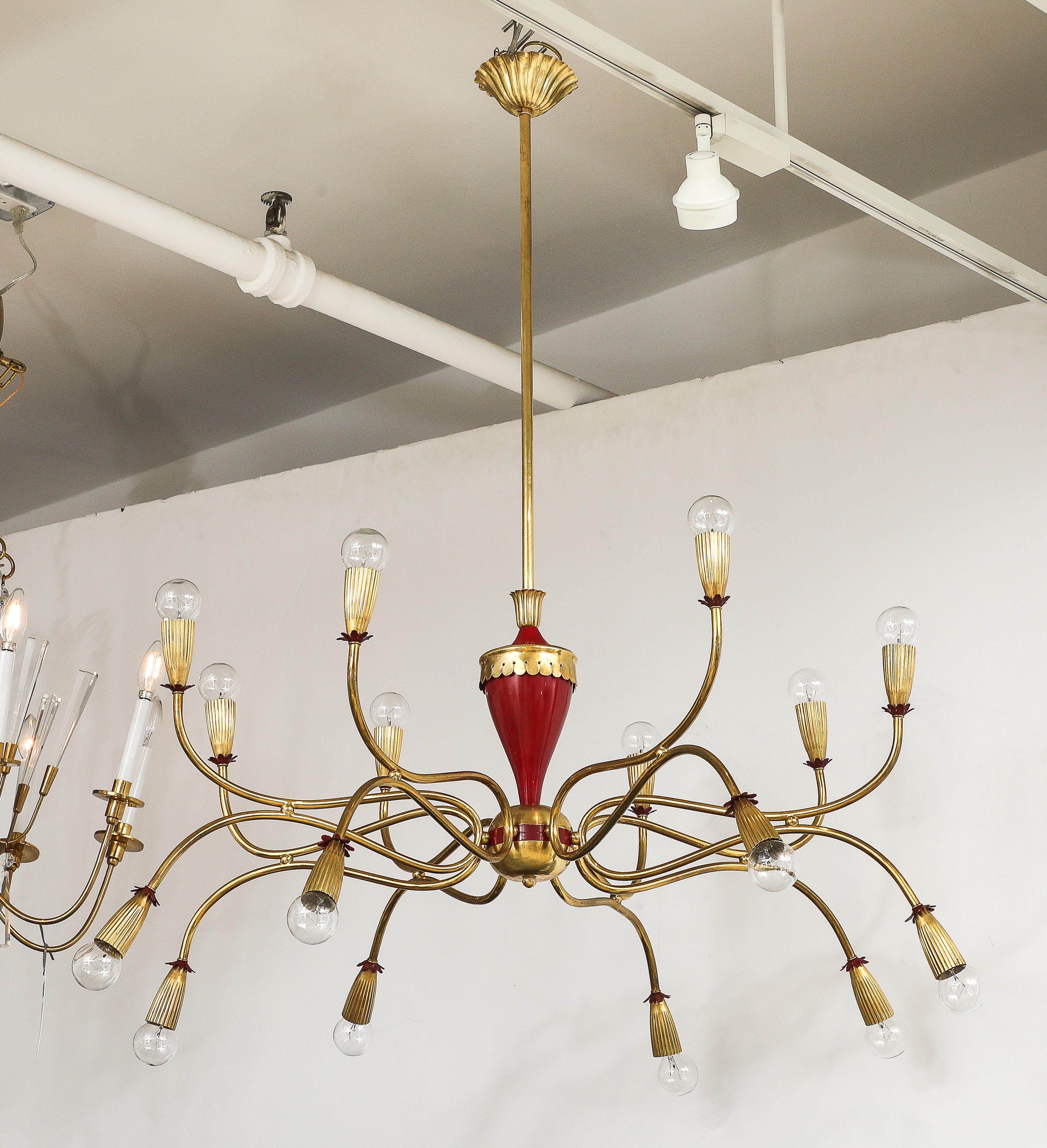 1950's Modern Large 18 Arm Brass Italian Chandelier By Lumi im Angebot 1