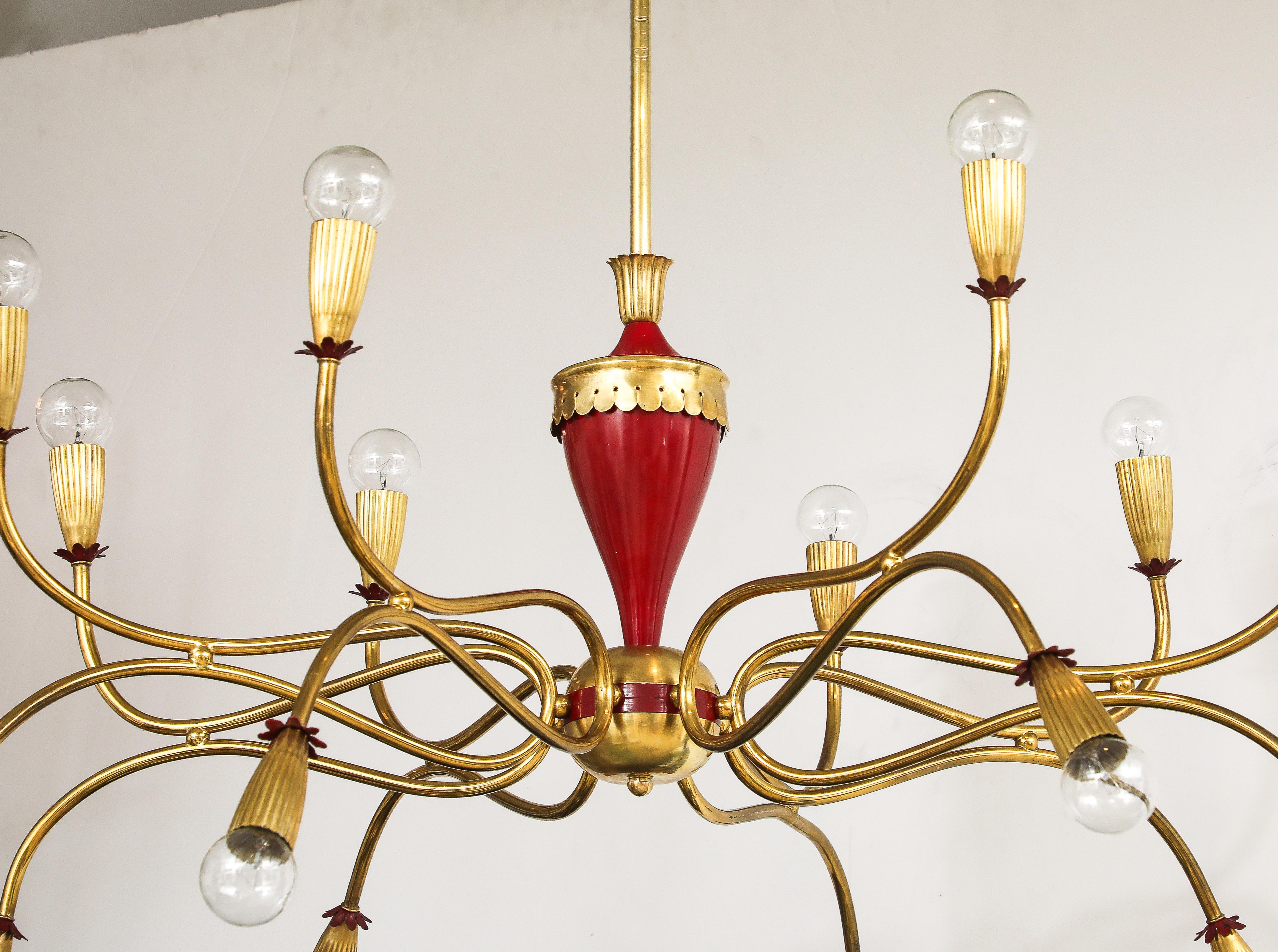 1950's Modern Large 18 Arm Brass Italian Chandelier By Lumi im Angebot 2
