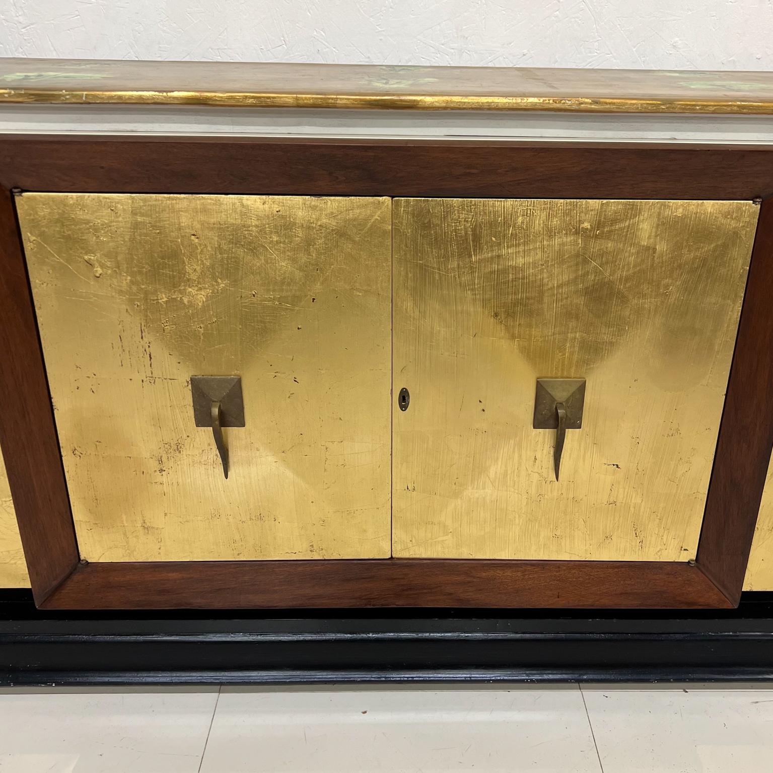 1950s Modern Neoclassical Gold Leaf Credenza Mahogany Wood and Brass Mexico 1