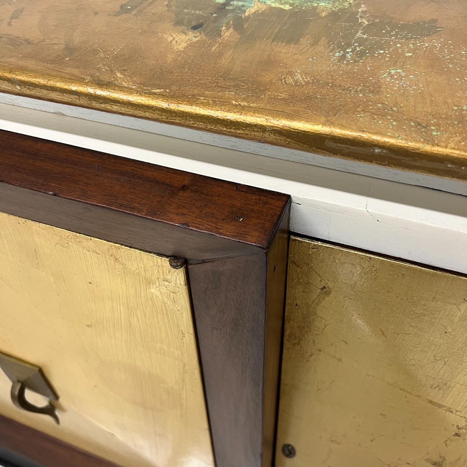 1950s Modern Neoclassical Gold Leaf Credenza Mahogany Wood and Brass Mexico 2