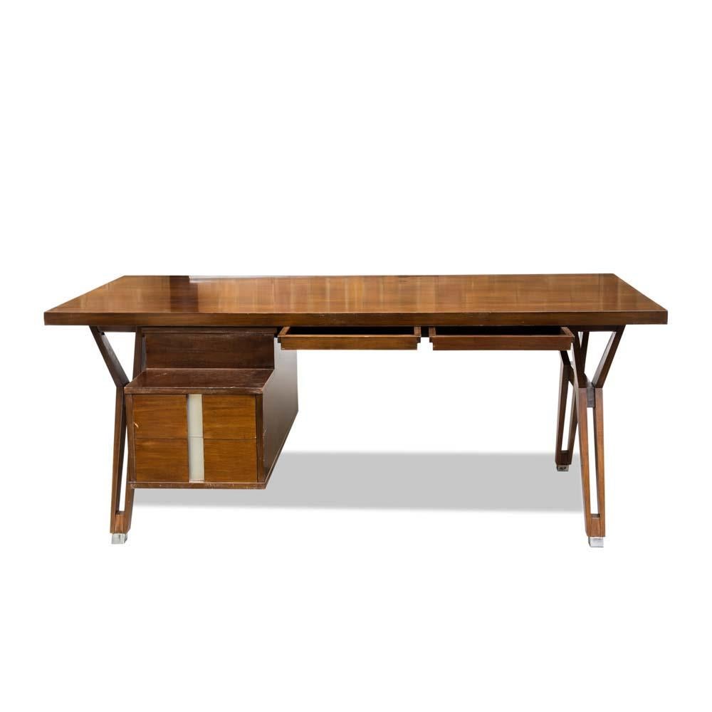 1950s Modern Presidential Desk Dark Polished Wood Design by Ico Parisi for Mim In Good Condition In London, GB