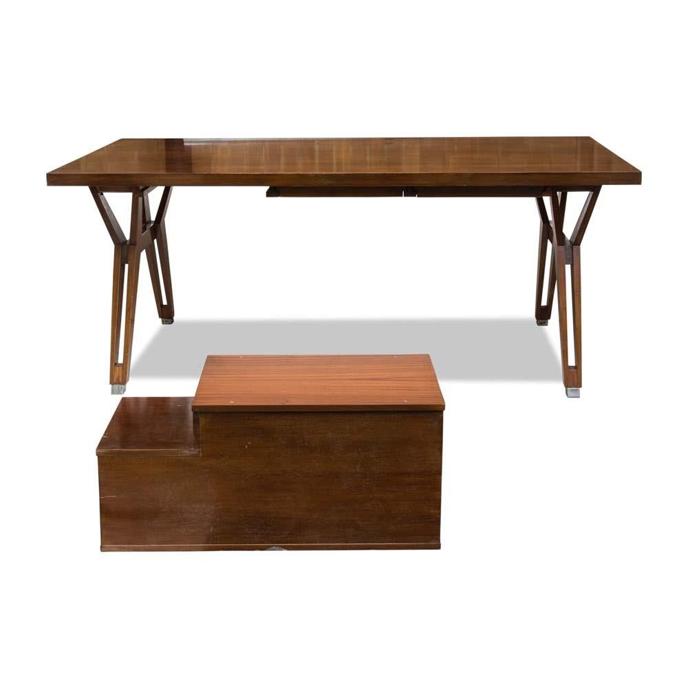 Mid-20th Century 1950s Modern Presidential Desk Dark Polished Wood Design by Ico Parisi for Mim
