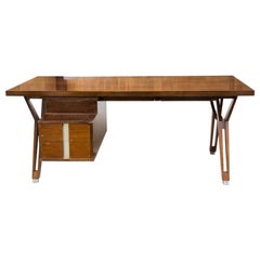 Vintage 1950s Modern Presidential Desk Dark Polished Wood Design by Ico Parisi for Mim