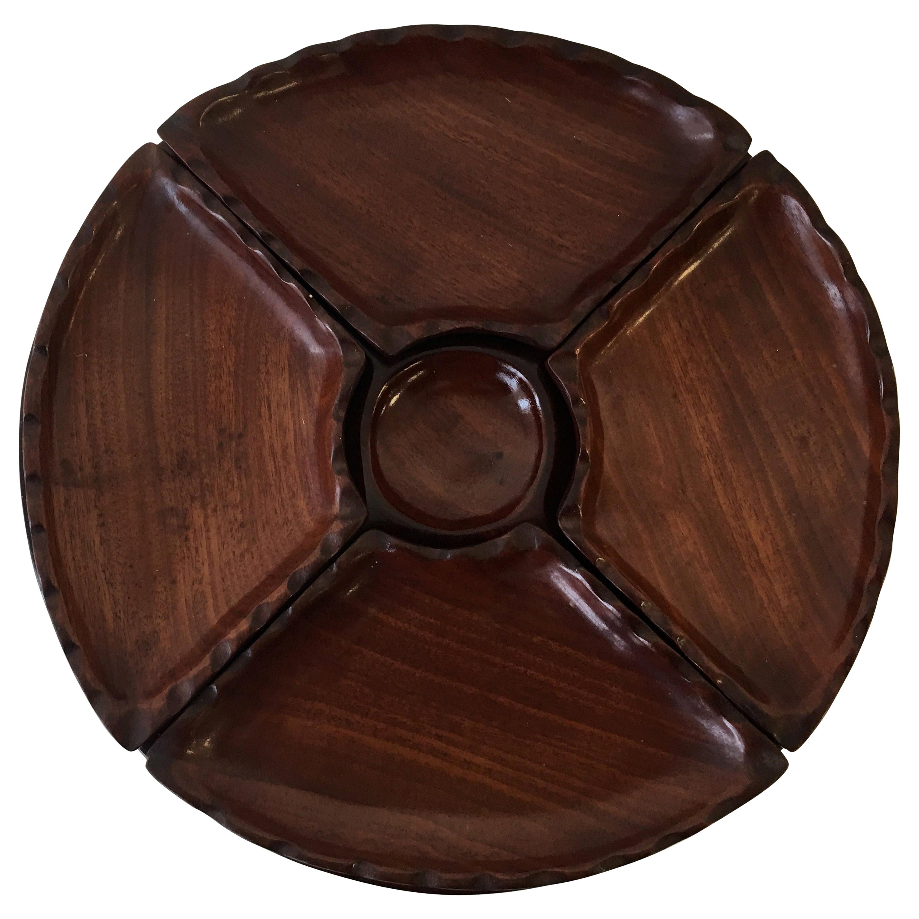 1950s Modern Rosewood Five-Piece Pedestal Serving Tray For Sale