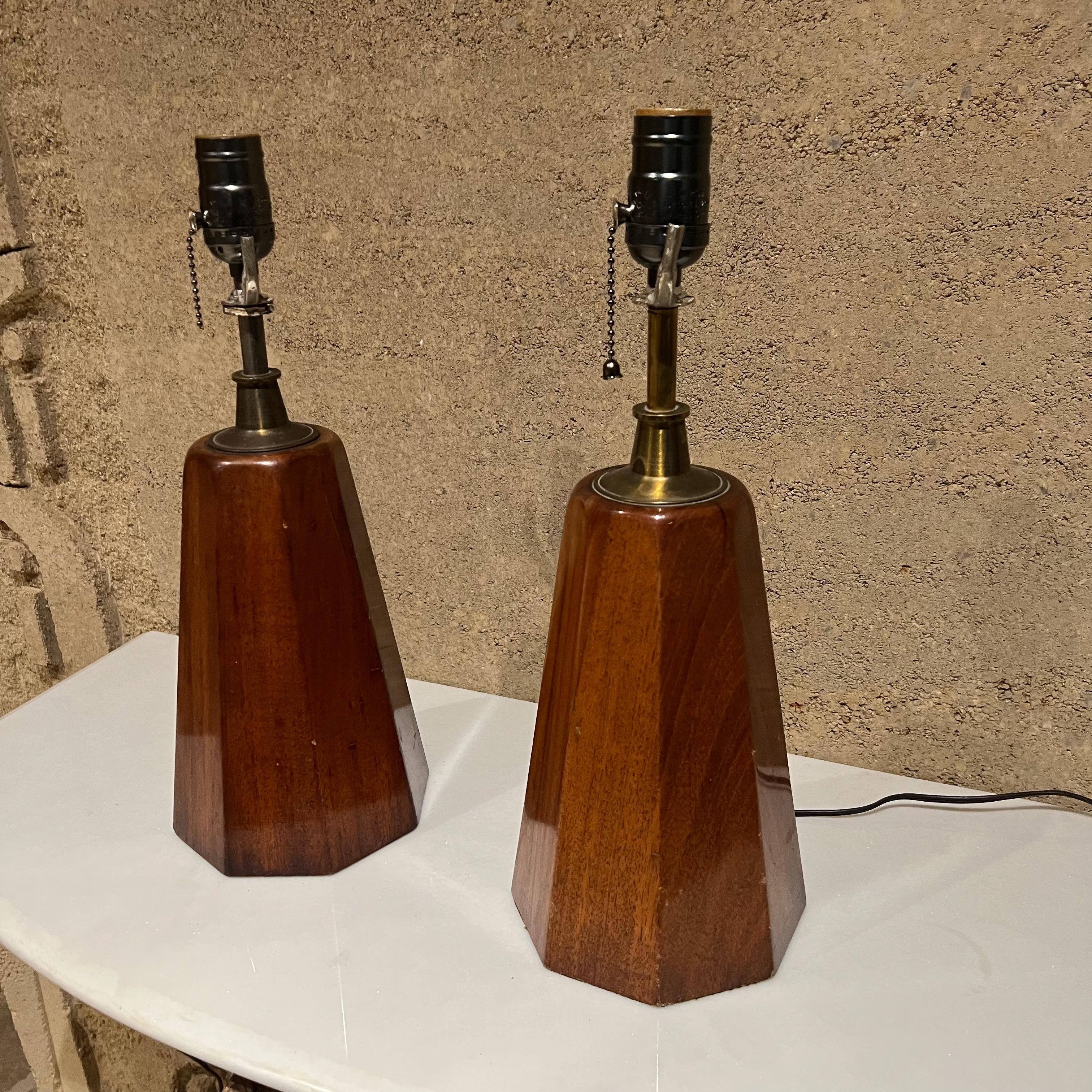 Mexican 1950s Modern Table Lamps in Mahogany & Brass by Angelita Mexico For Sale