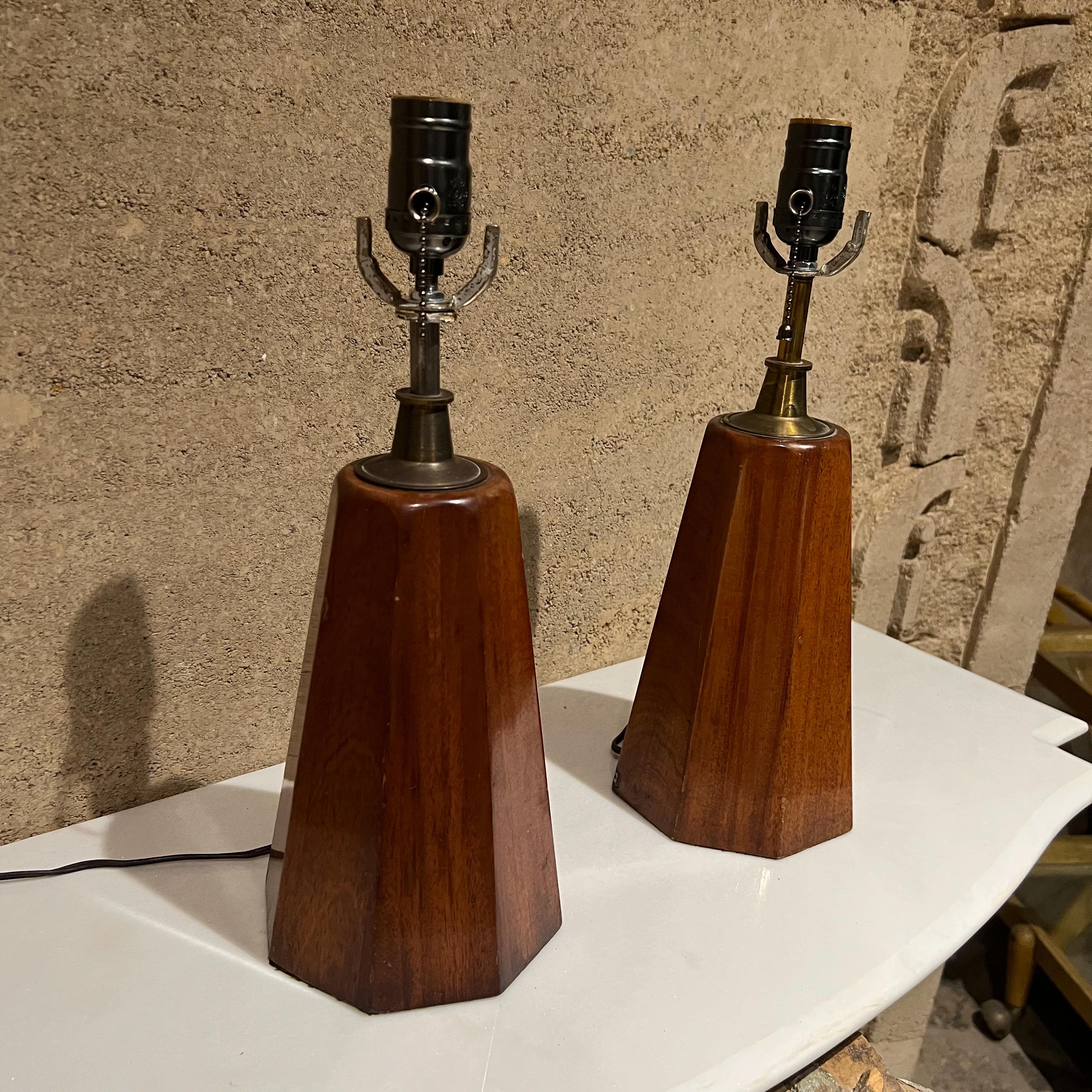 Mid-20th Century 1950s Mahogany Brass Table Lamps by Angelita Mexico For Sale