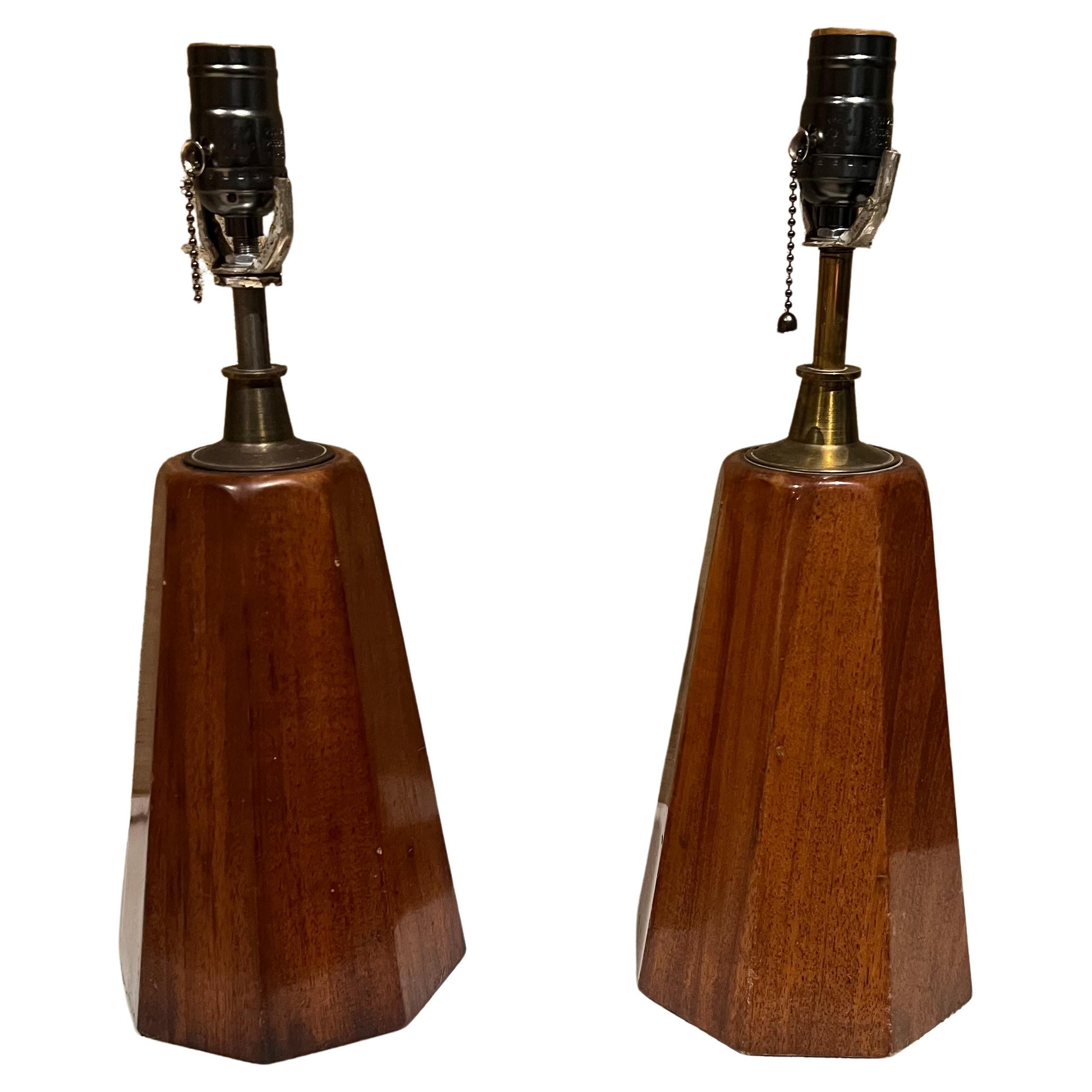 1950s Modern Table Lamps in Mahogany & Brass by Angelita Mexico