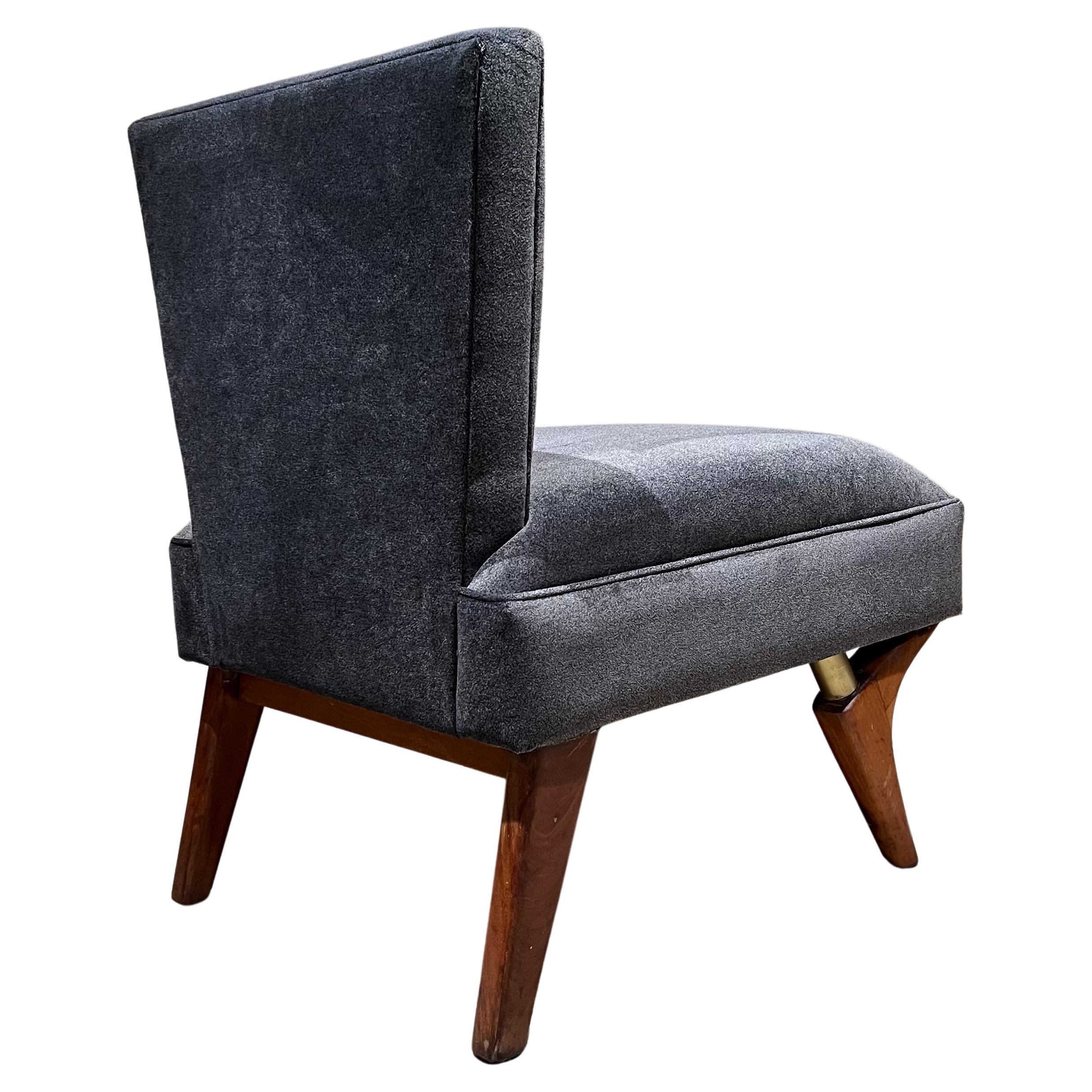 Mid-Century Modern 1950s Modernism Gray Slipper Chair Cedar Wood Style of Clara Porset Mexico For Sale