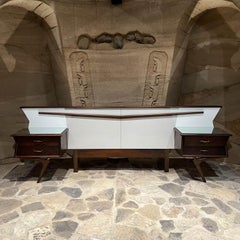 1950s Modernism Style of Eugenio Escudero Queen Headboard Floating Nightstands