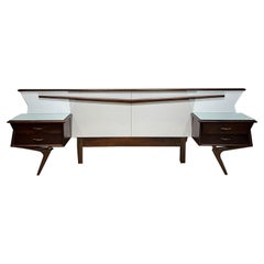 1950s Modernism Style of Eugenio Escudero Queen Headboard Floating Nightstands