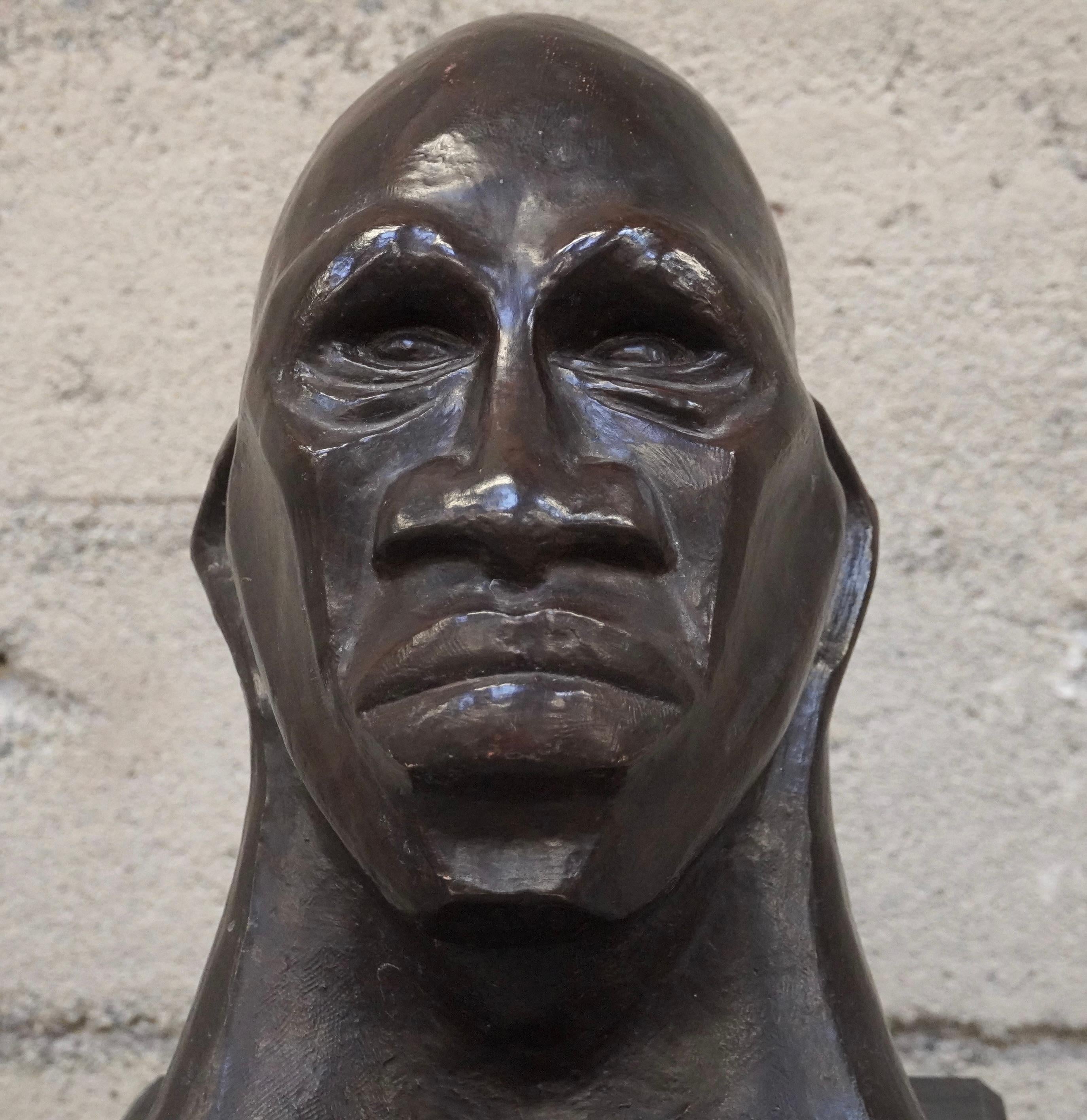 Mid-Century Modern 1950s Modernist Abstract Bust of an African American For Sale