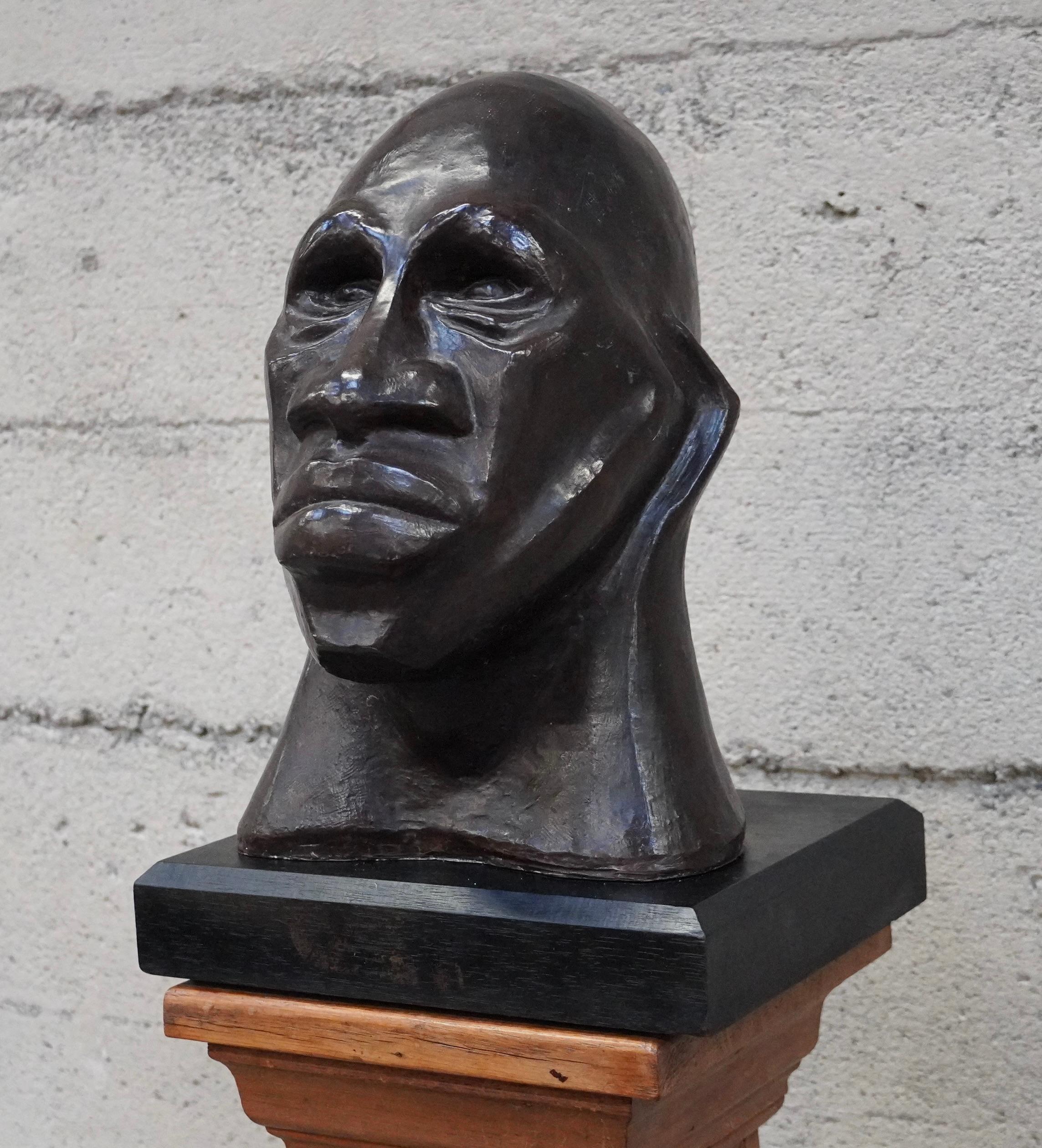 Hand-Crafted 1950s Modernist Abstract Bust of an African American For Sale