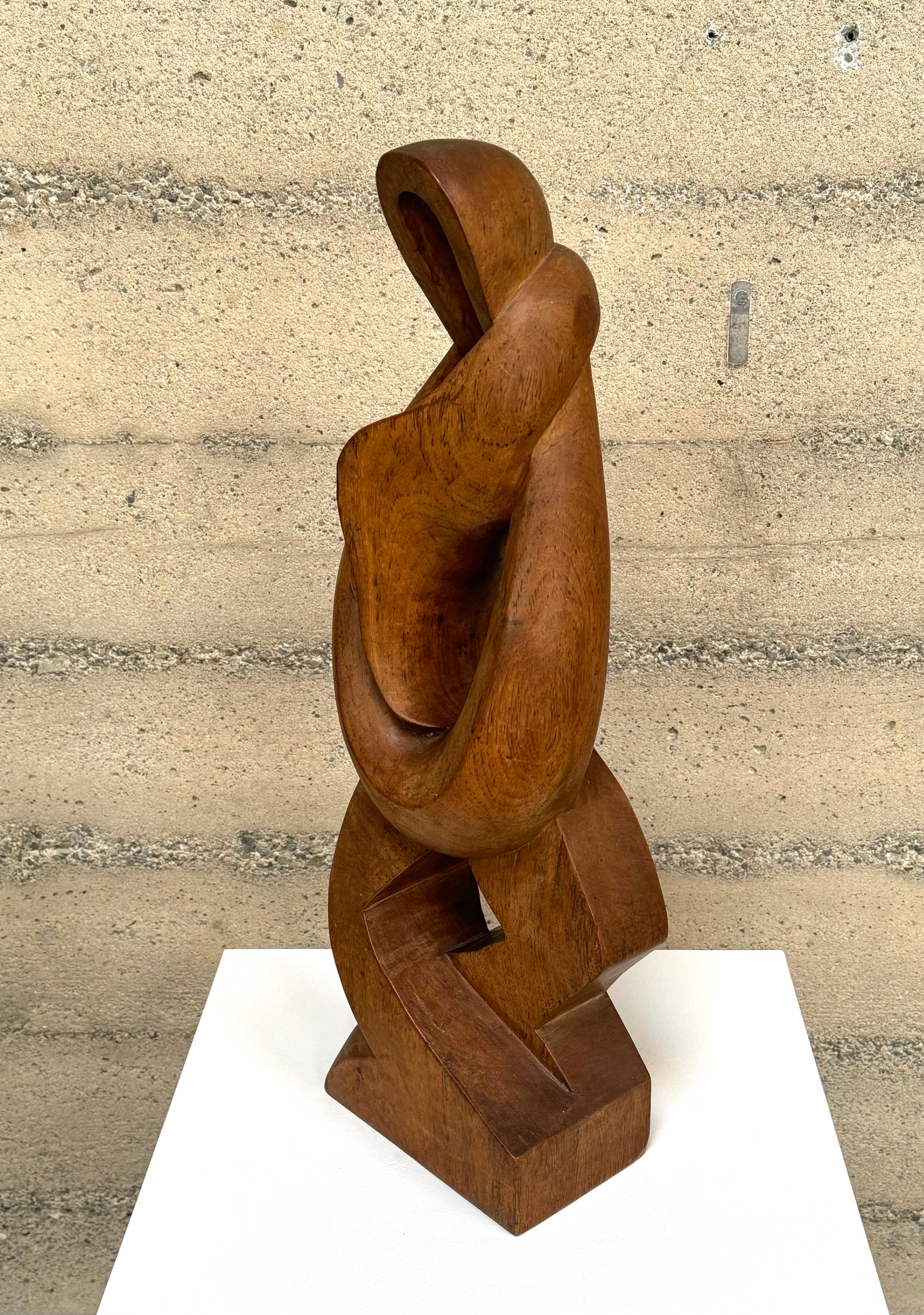 Hand-Carved 1950s Modernist Abstract Wooden Figurative Sculpture For Sale