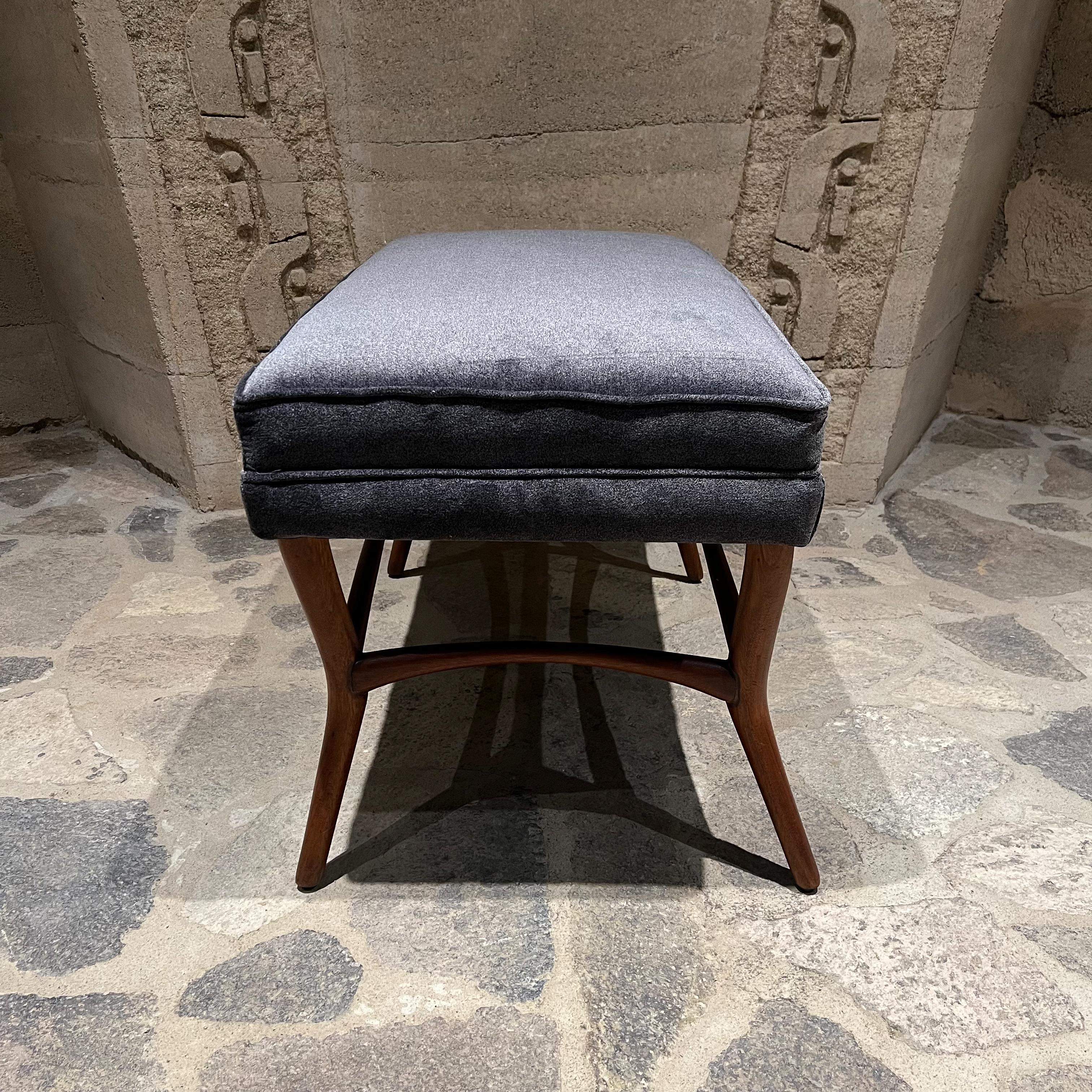 Mid-Century Modern 1950s Gray Cushioned Mahogany Wood Bench Mexico City For Sale