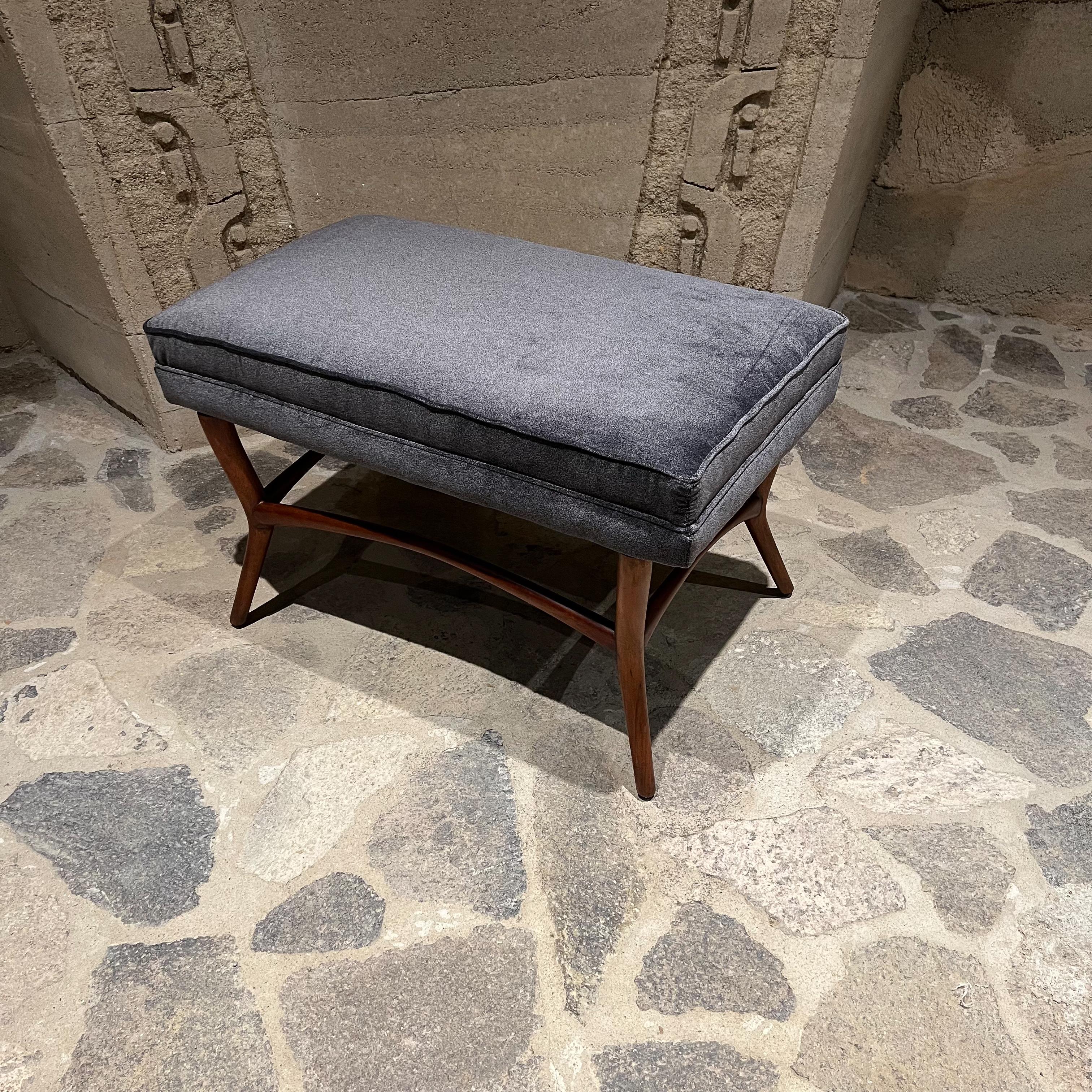 Fabric 1950s Modernist Bench in Mahogany New Cushioned Gray Seat from Mexico For Sale