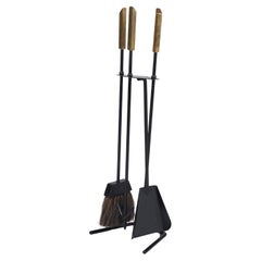 Vintage 1950s Modernist Brass and Wrought Iron Fireplace Tools / Fire Tools
