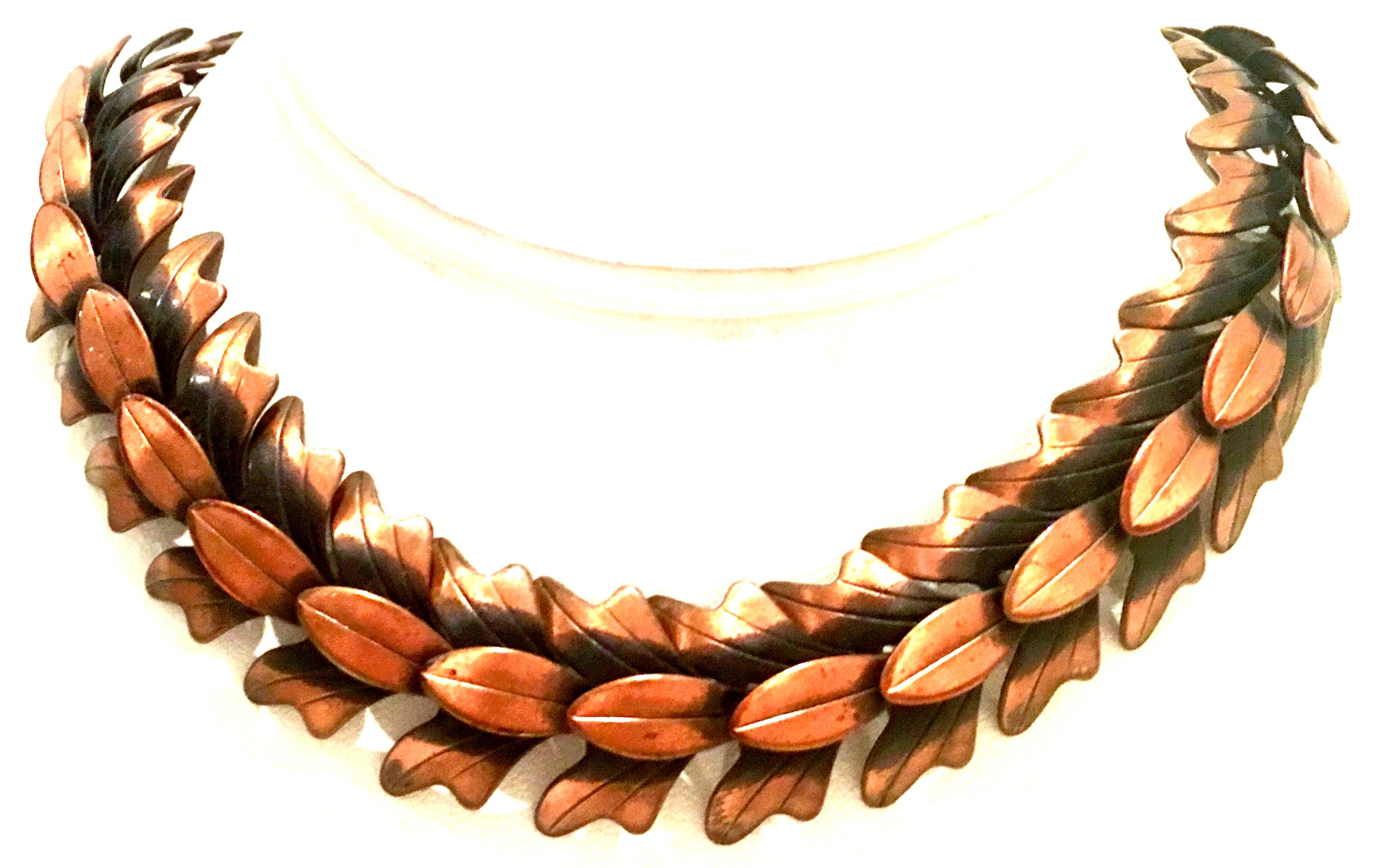 Women's or Men's 1950's Modernist Copper Necklace, Earrings & Bracelet By, Rebajes S/4