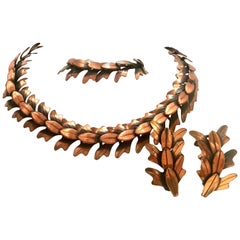 1950's Modernist Copper Necklace, Earrings & Bracelet By, Rebajes S/4