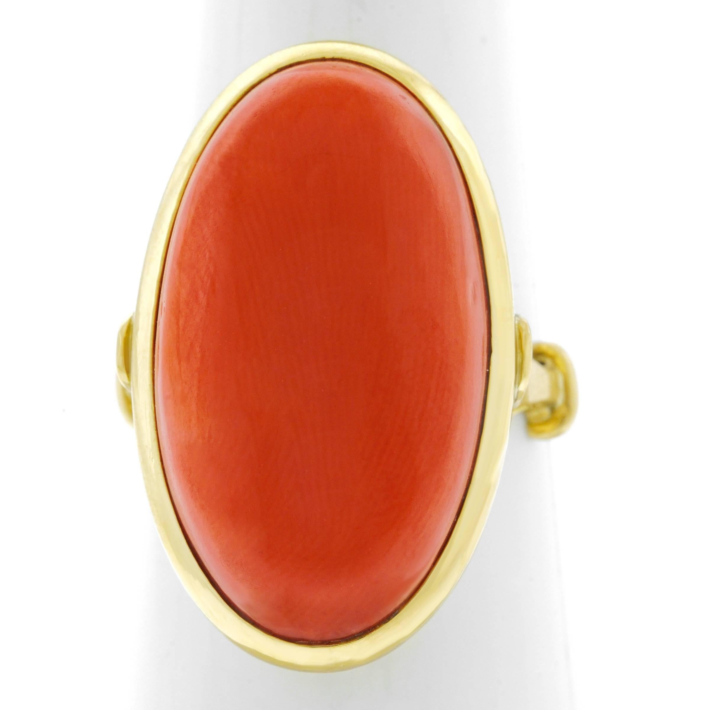 1950s Modernist Coral Set Gold Ring 4