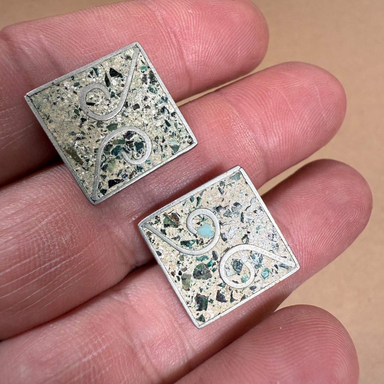 1950s Modernist Cufflinks Crushed Stone Taxco Mexico In Good Condition For Sale In Chula Vista, CA