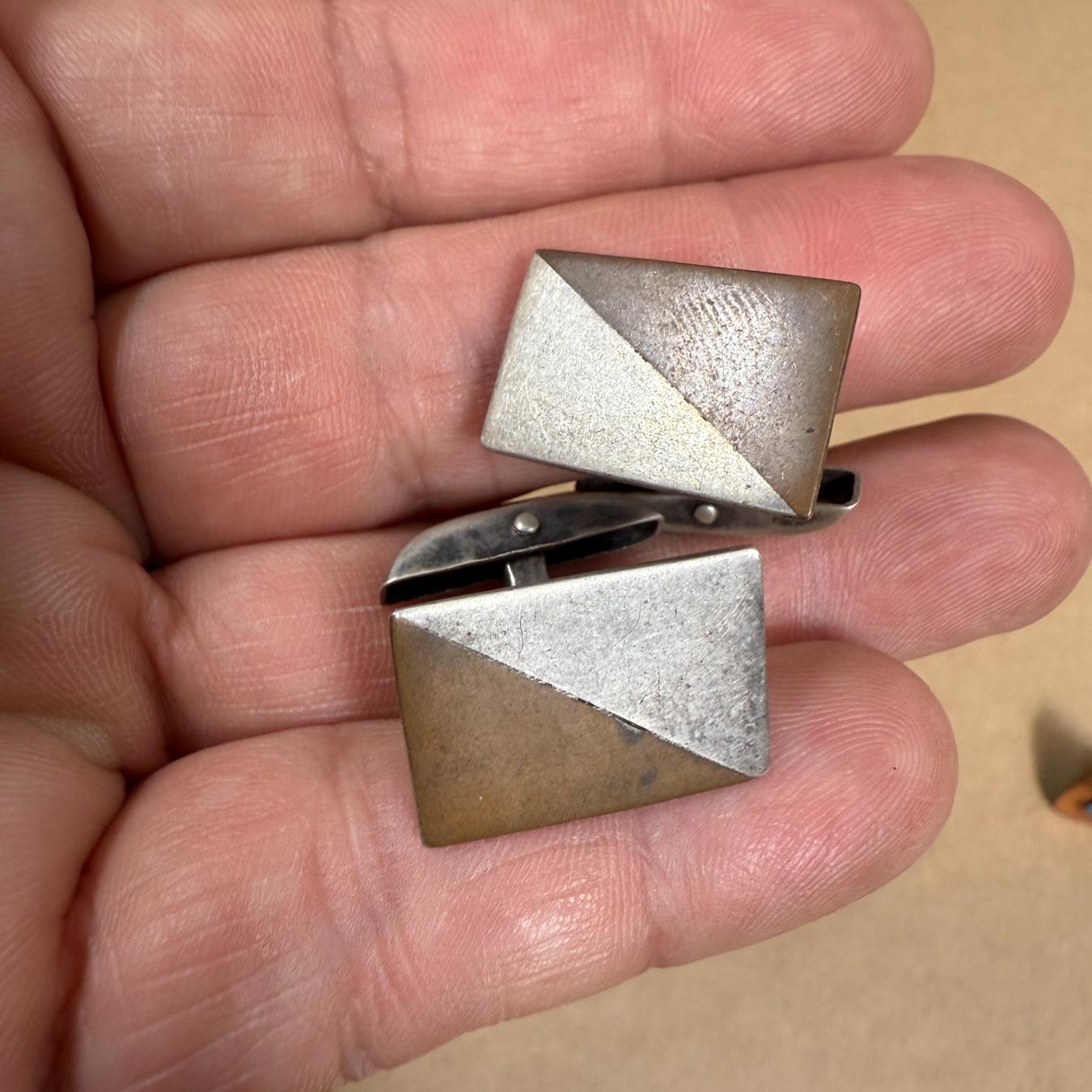 1950s Modernist Cufflinks Metales Casados Sterling Silver Taxco For Sale 2