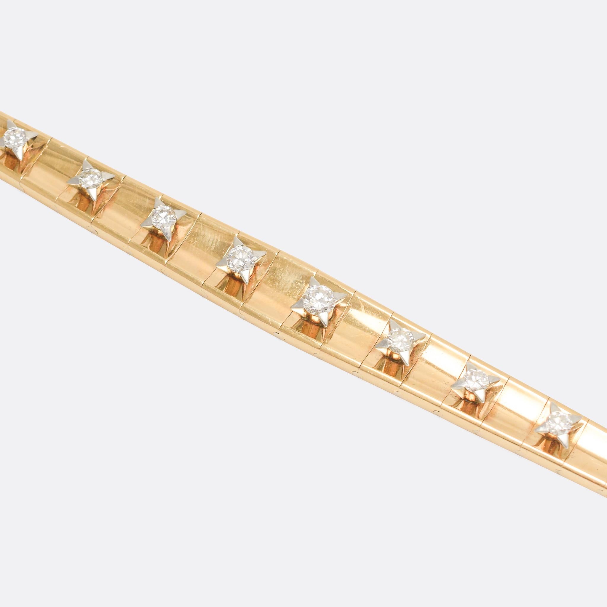 1950s Modernist Diamond Rose Gold Bracelet In Excellent Condition In Sale, Cheshire