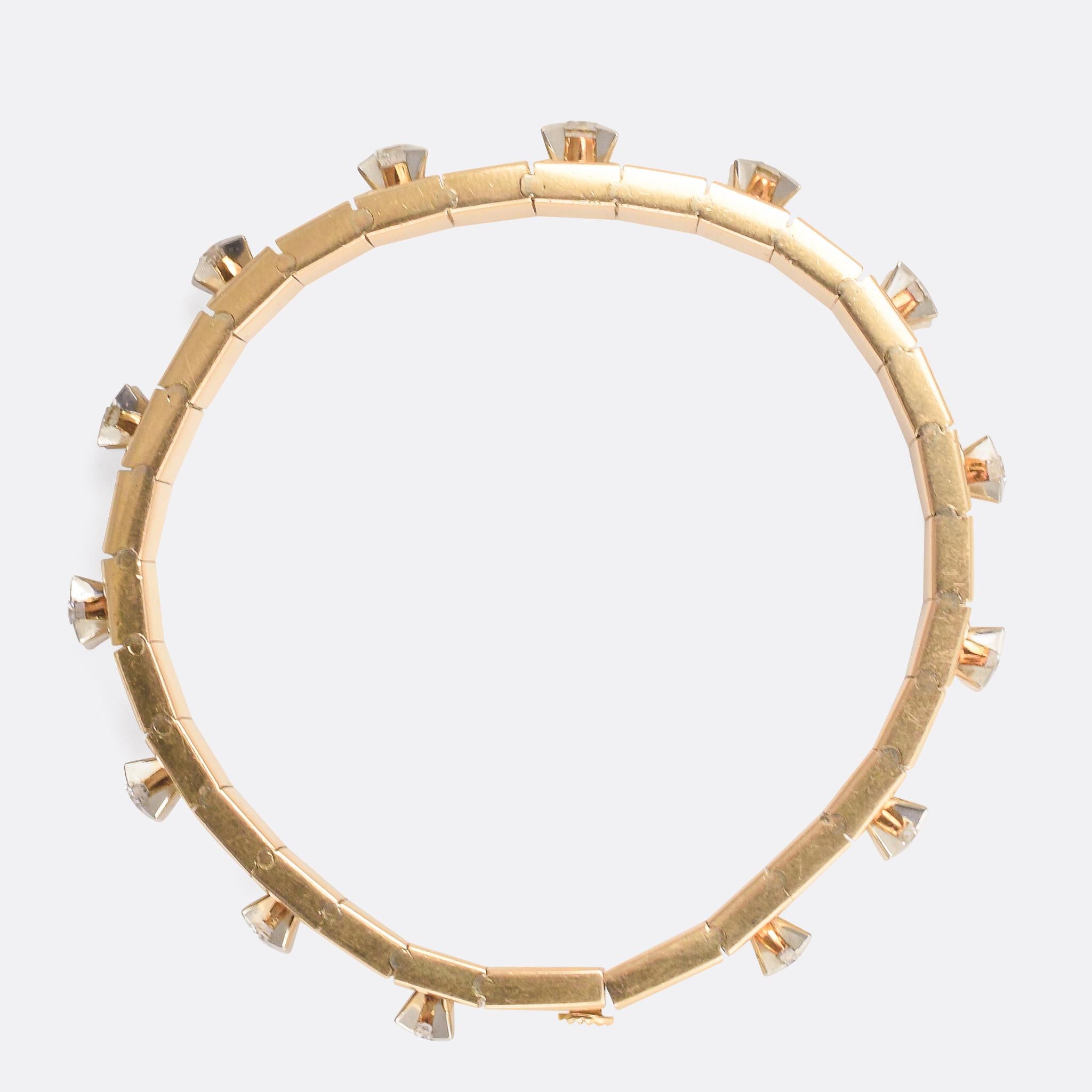 Women's 1950s Modernist Diamond Rose Gold Bracelet