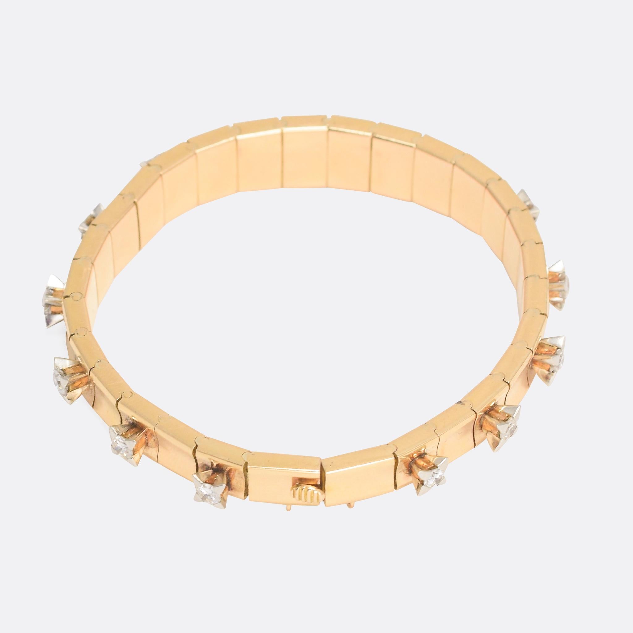 1950s Modernist Diamond Rose Gold Bracelet 1