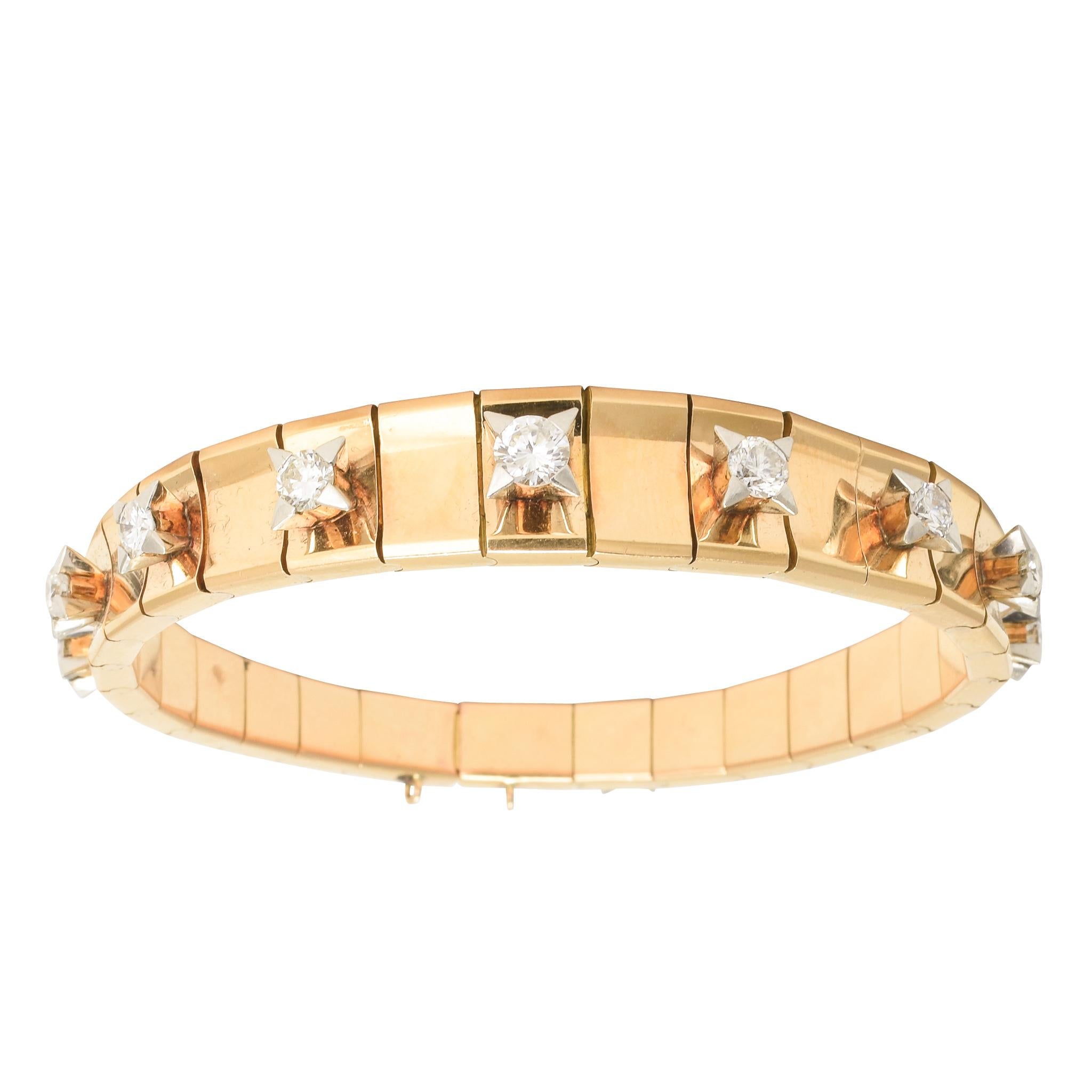1950s Modernist Diamond Rose Gold Bracelet