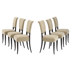 1950's Modernist Ebonized Wood Italian Dining Chairs In Donghia Mohair Fabric