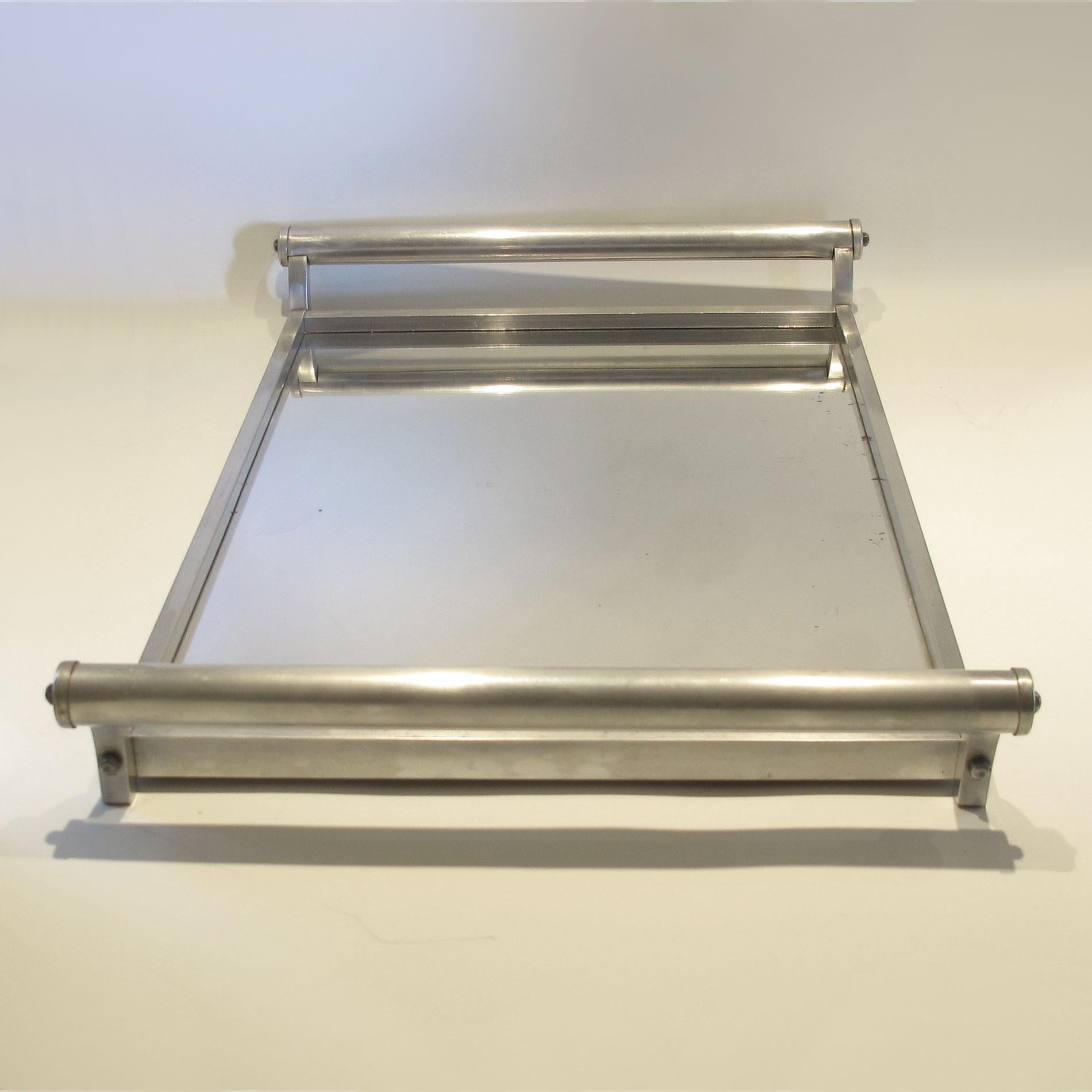 Mid-20th Century 1950s modernist French chrome and mirror tray in the style of Jacques Adnet For Sale