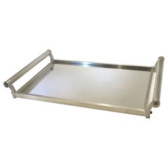 Bandeja francesa modernista de cromo y espejo de los años 50 al estilo de Jacques Adnet