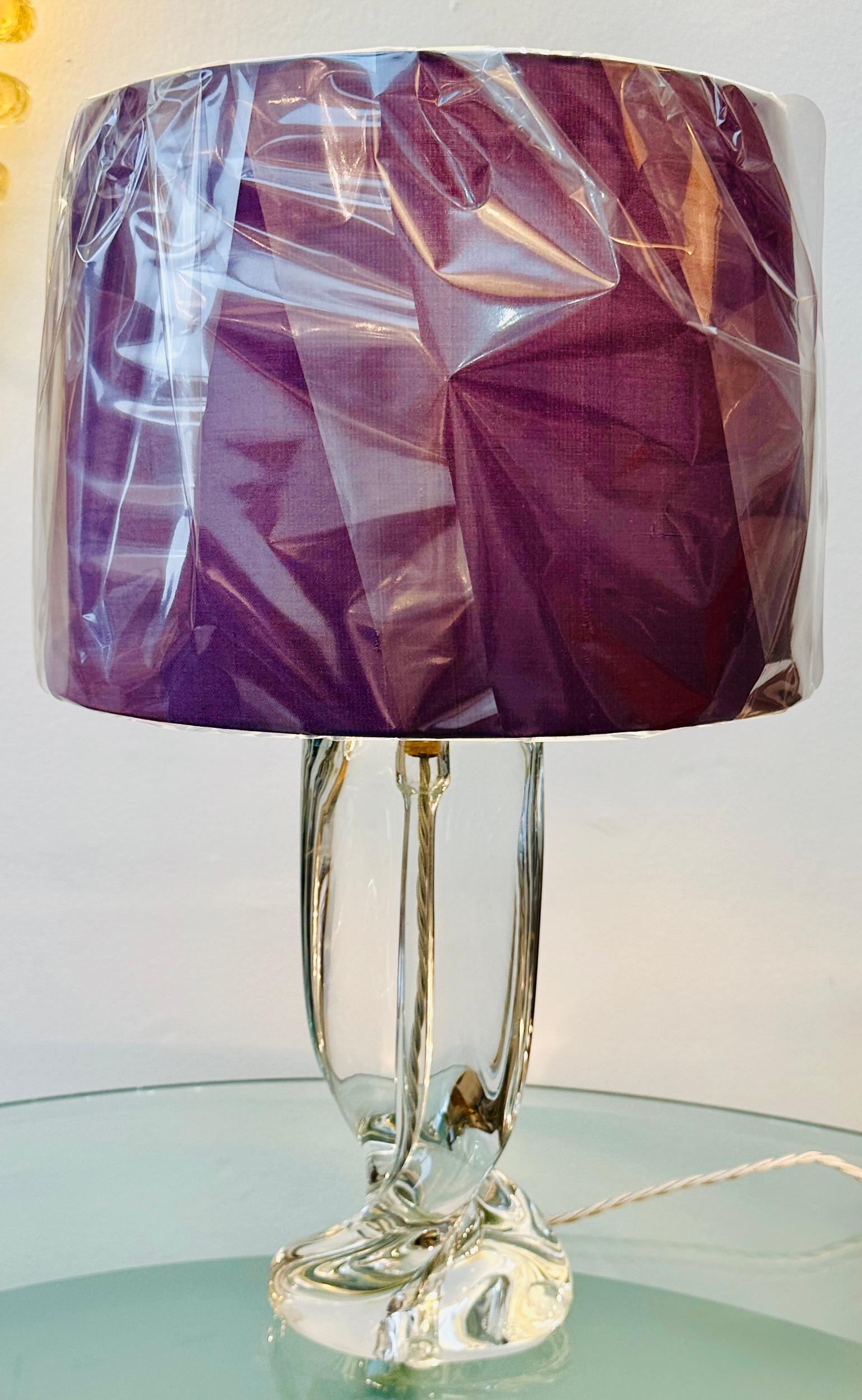 Hollywood Regency 1950s Modernist French Cristalleries De Sèvre Crystal Glass & Chrome Table Lamp For Sale