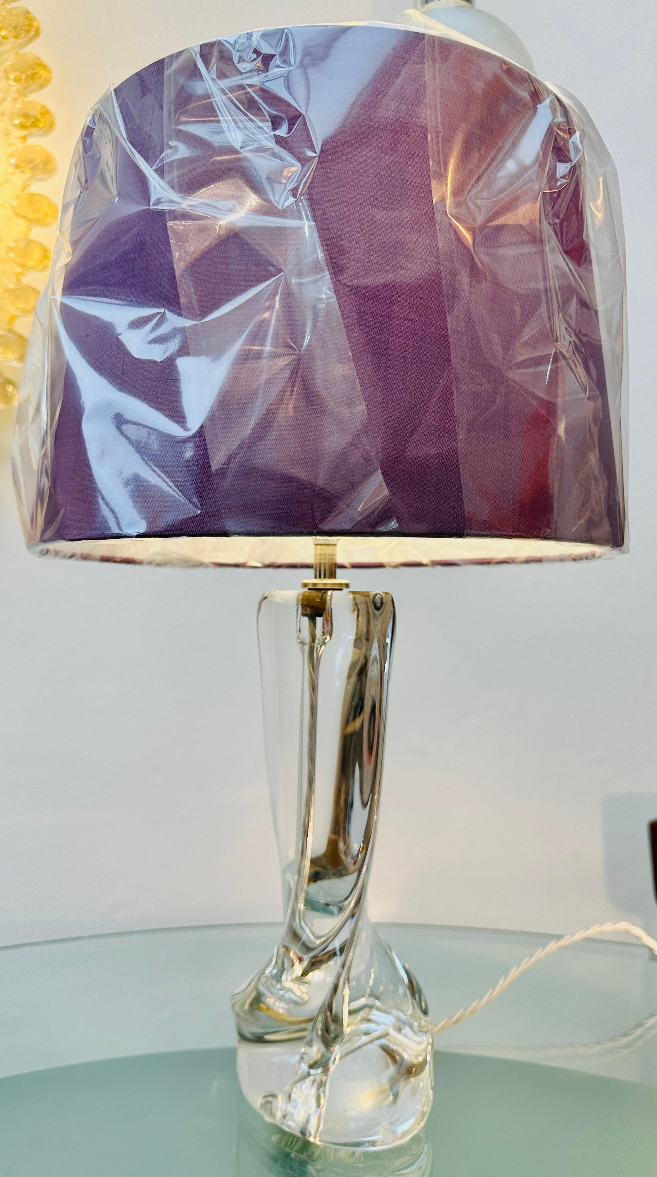 20th Century 1950s Modernist French Cristalleries De Sèvre Crystal Glass & Chrome Table Lamp For Sale