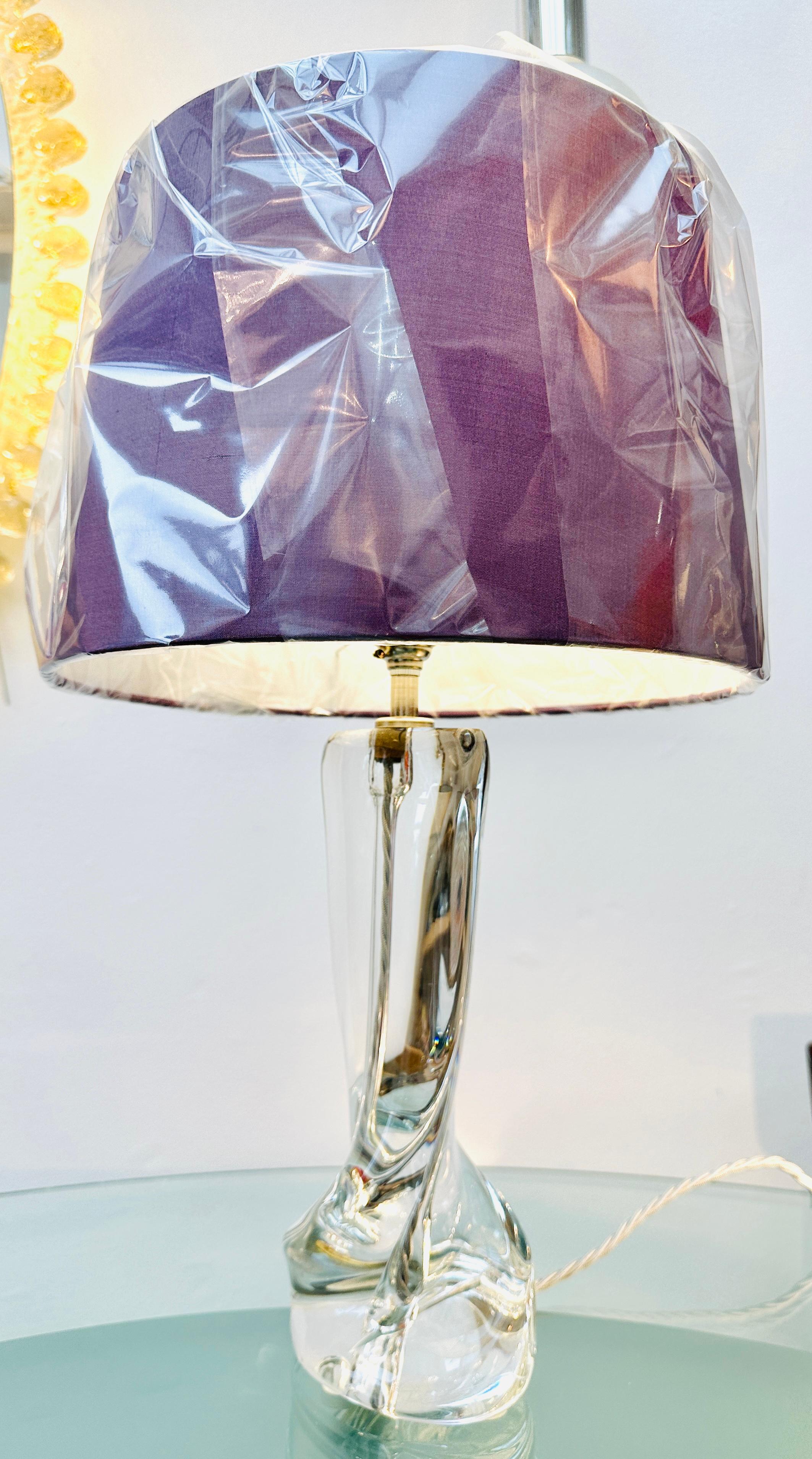 1950s Modernist French Cristalleries De Sèvre Crystal Glass & Chrome Table Lamp For Sale 1