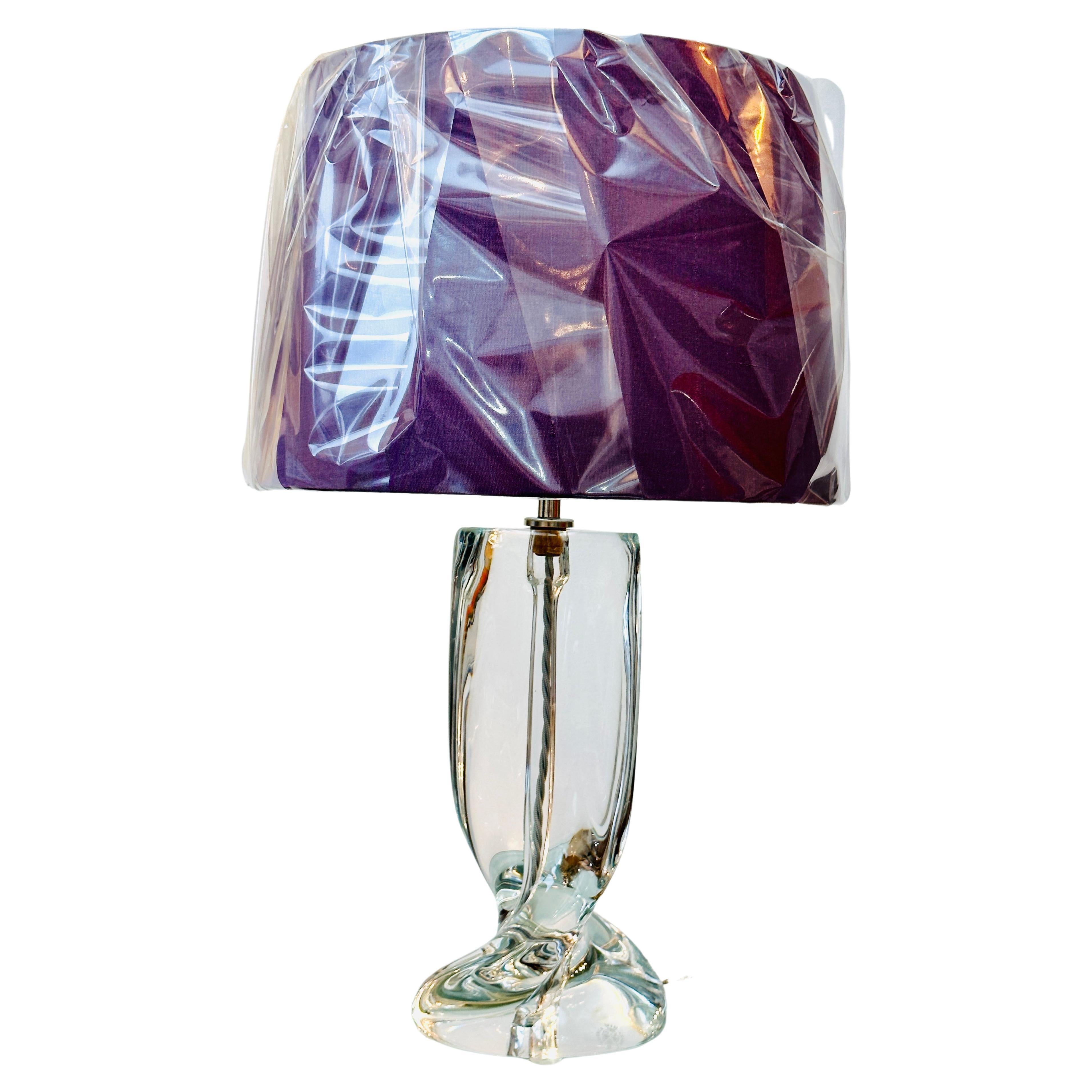 1950s Modernist French Cristalleries De Sèvre Crystal Glass & Chrome Table Lamp For Sale