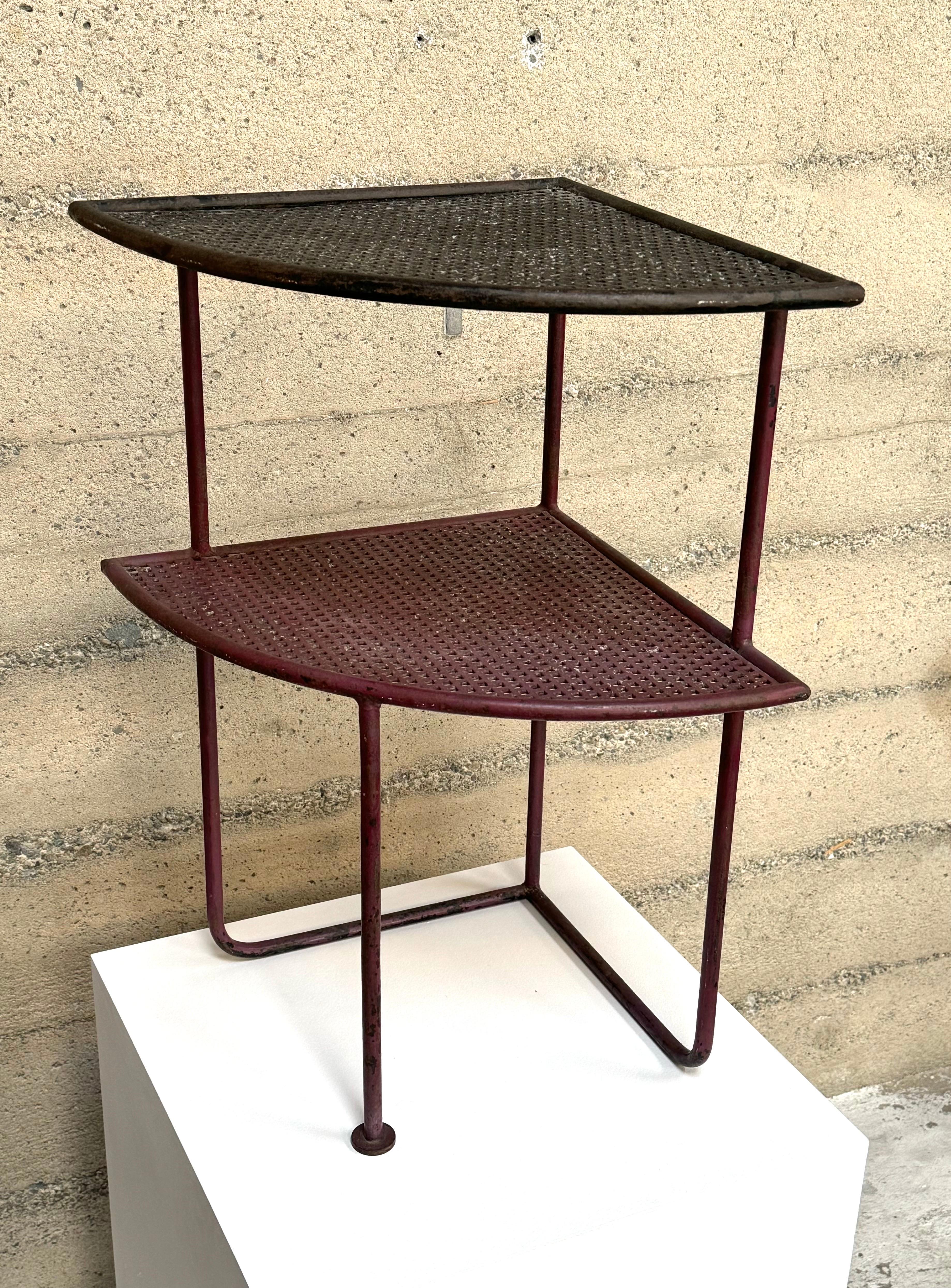 Mid-20th Century 1950s Modernist French Iron with Perforated Metal Shelves Side Table