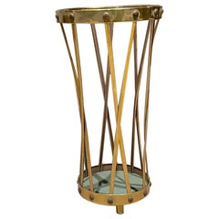 Vintage 1950s Modernist Germany Bauhaus Design Sculptural Brass Umbrella Holder Stand