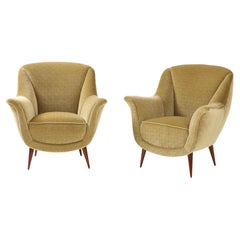 Vintage 1950's Modernist Gio Ponti Style Italian Lounge Chairs In Mohair Upholstery