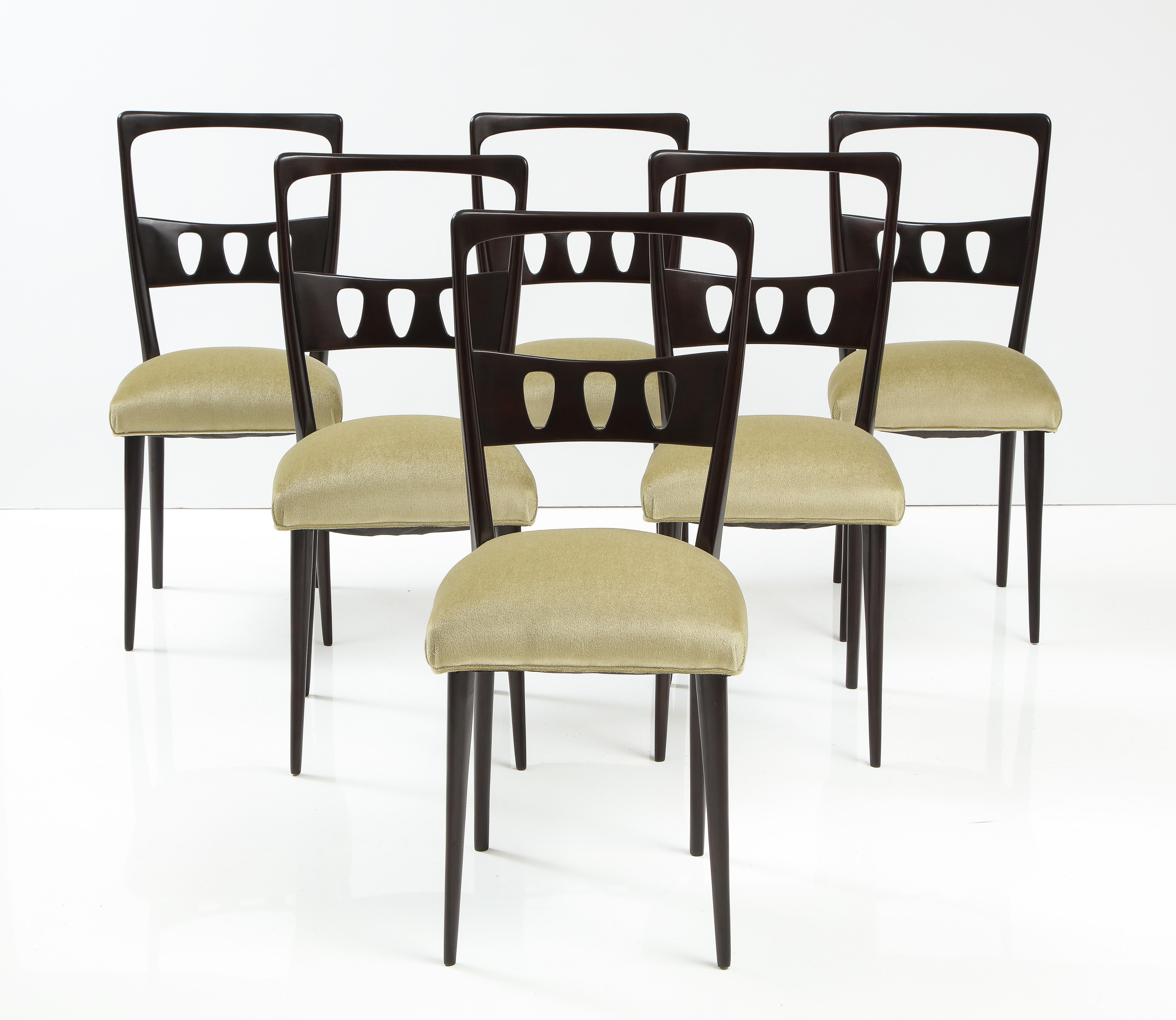 Mid-Century Modern Chaises de salle à manger italiennes modernistes à haut dossier des années 1950, lot de 6