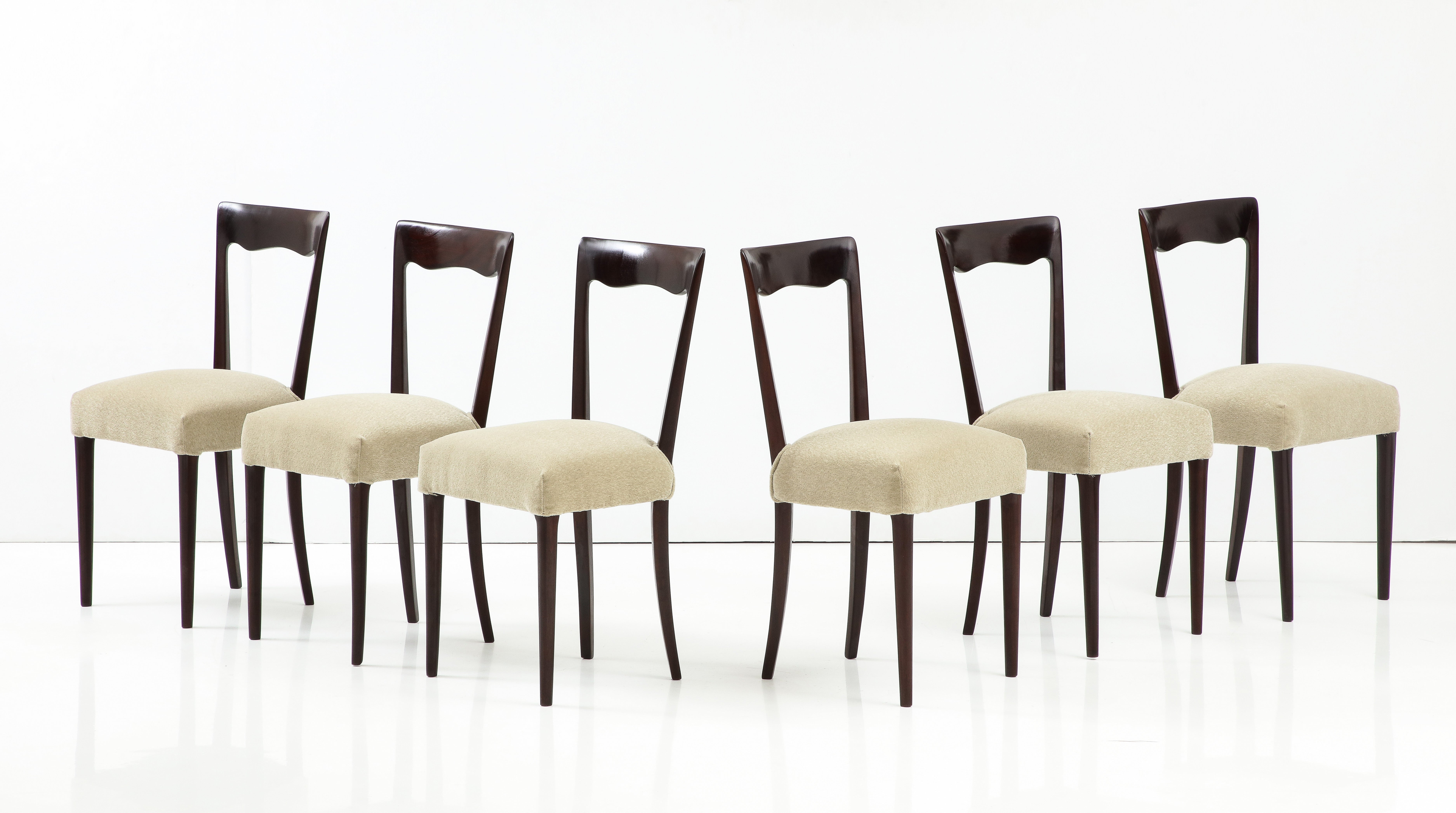 1950's Modernist Italian Dining Chairs In Mohair Upholstery