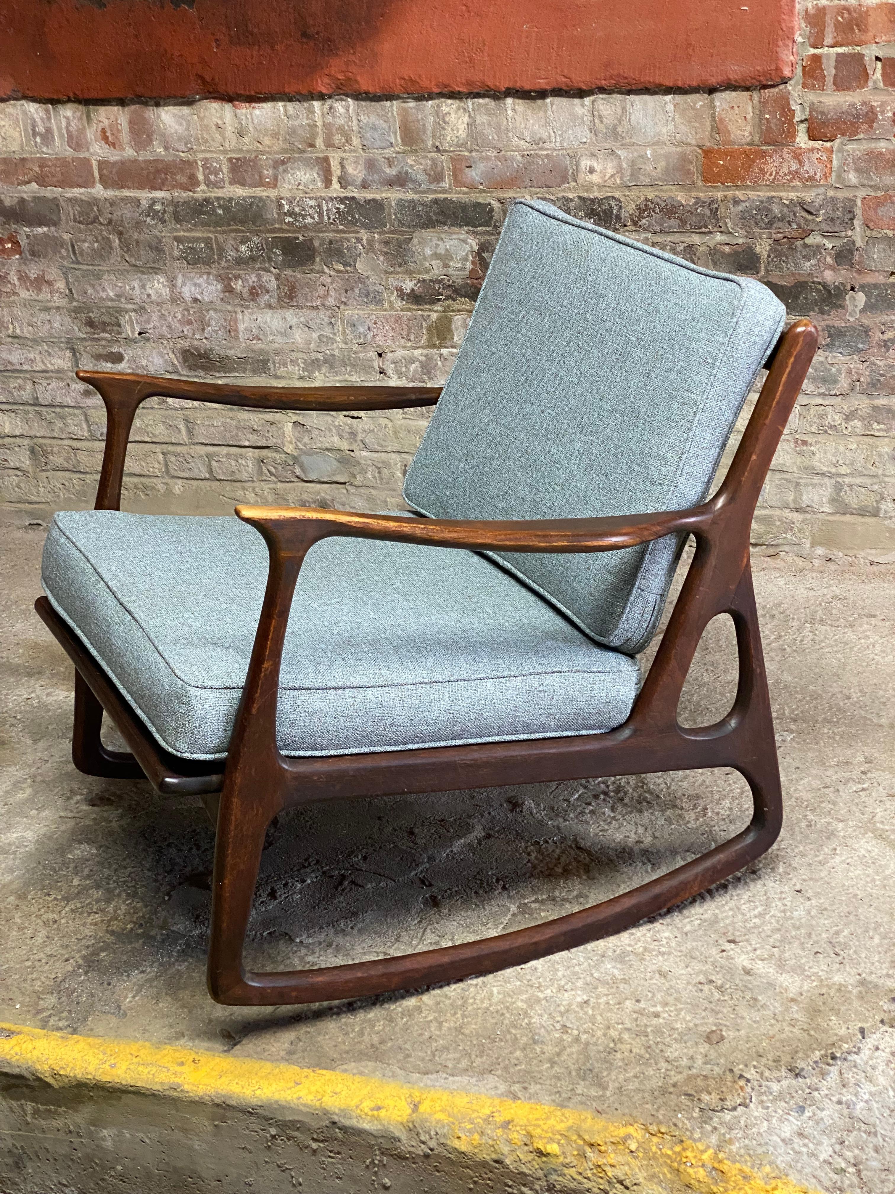 Upholstery 1950s Modernist Italian Walnut Rocking Chair