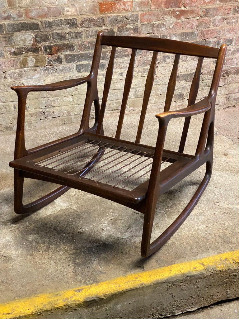 1950s Modernist Italian Walnut Rocking Chair For Sale at 1stDibs