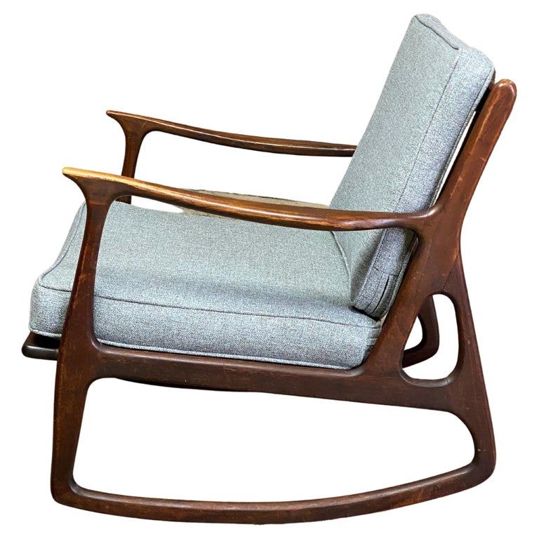1950s Modernist Italian Walnut Rocking Chair For Sale at 1stDibs
