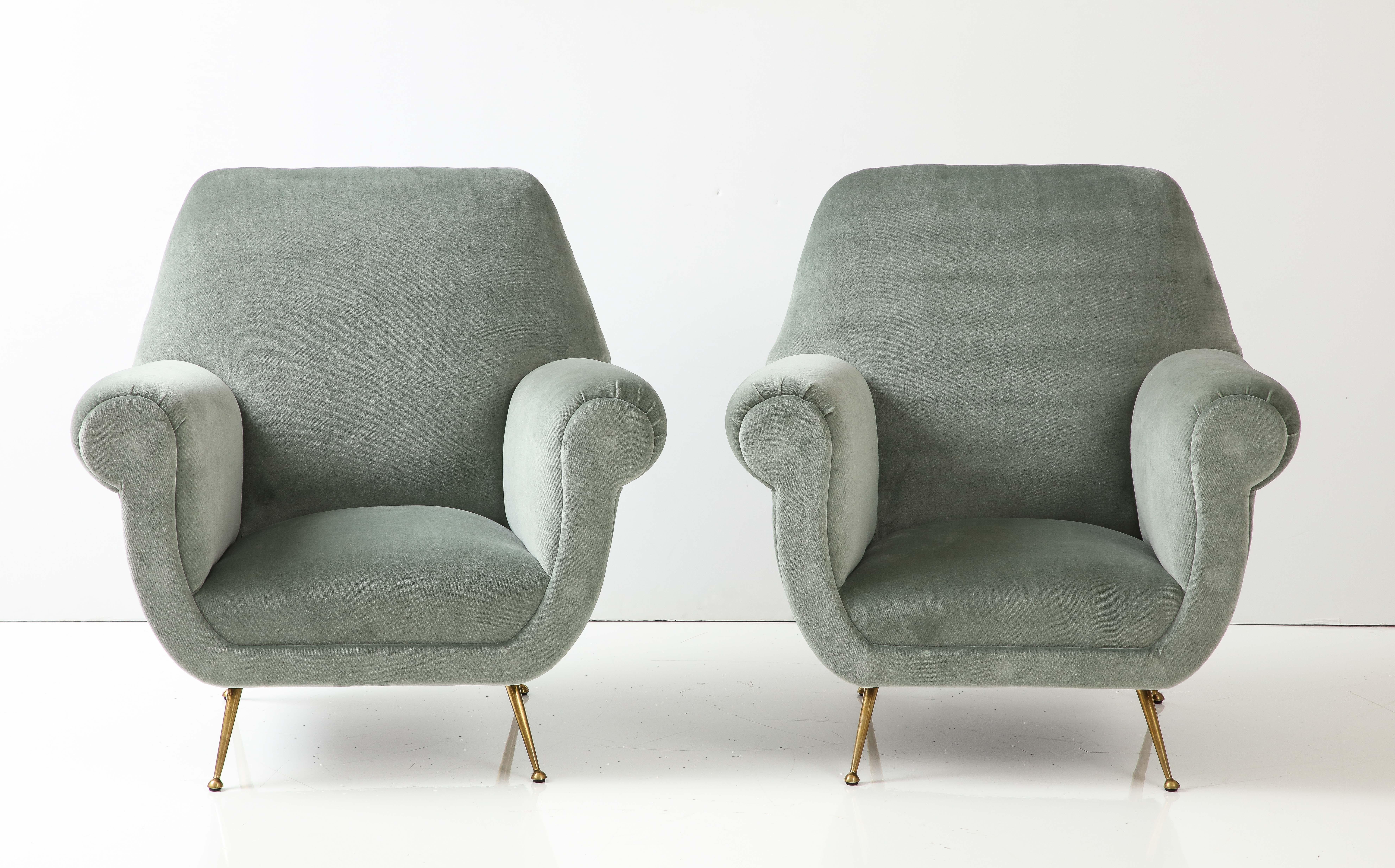 Brass 1950s Modernist Lounge Chairs by Gigi Radice For Sale