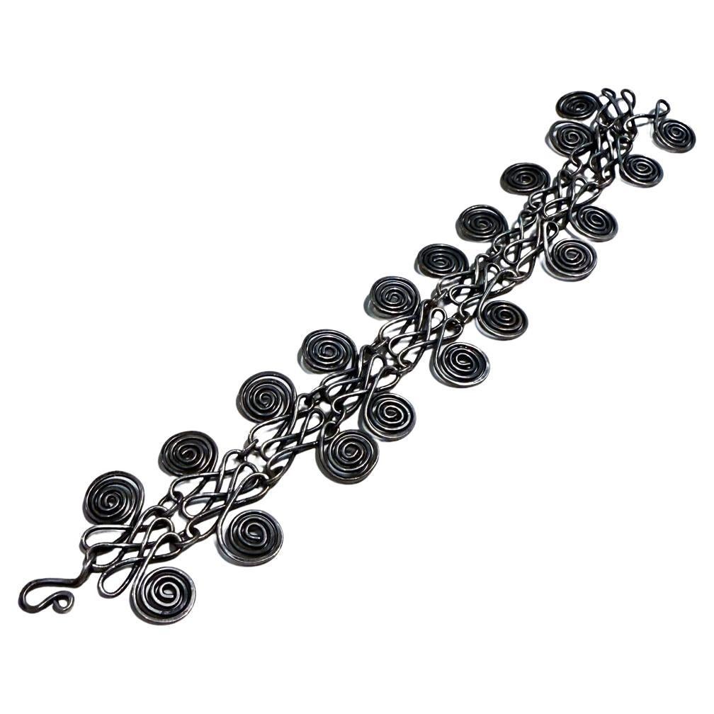 1950s Modernist Miró Styled Silver Spiral Bracelet