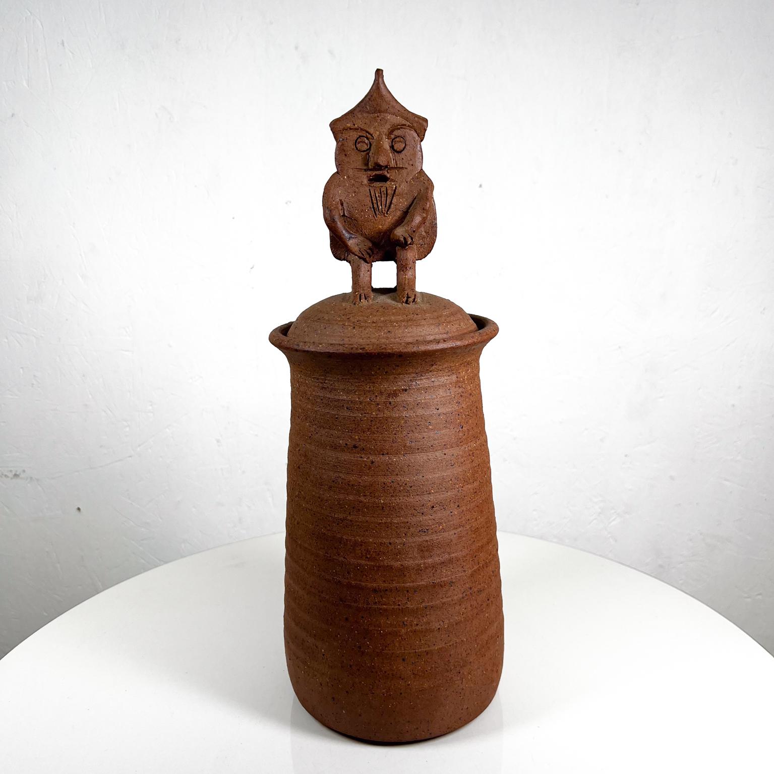 Mid-Century Modern 1950s Modernist Owl Wise Stash Jar Stoneware Art Pottery For Sale