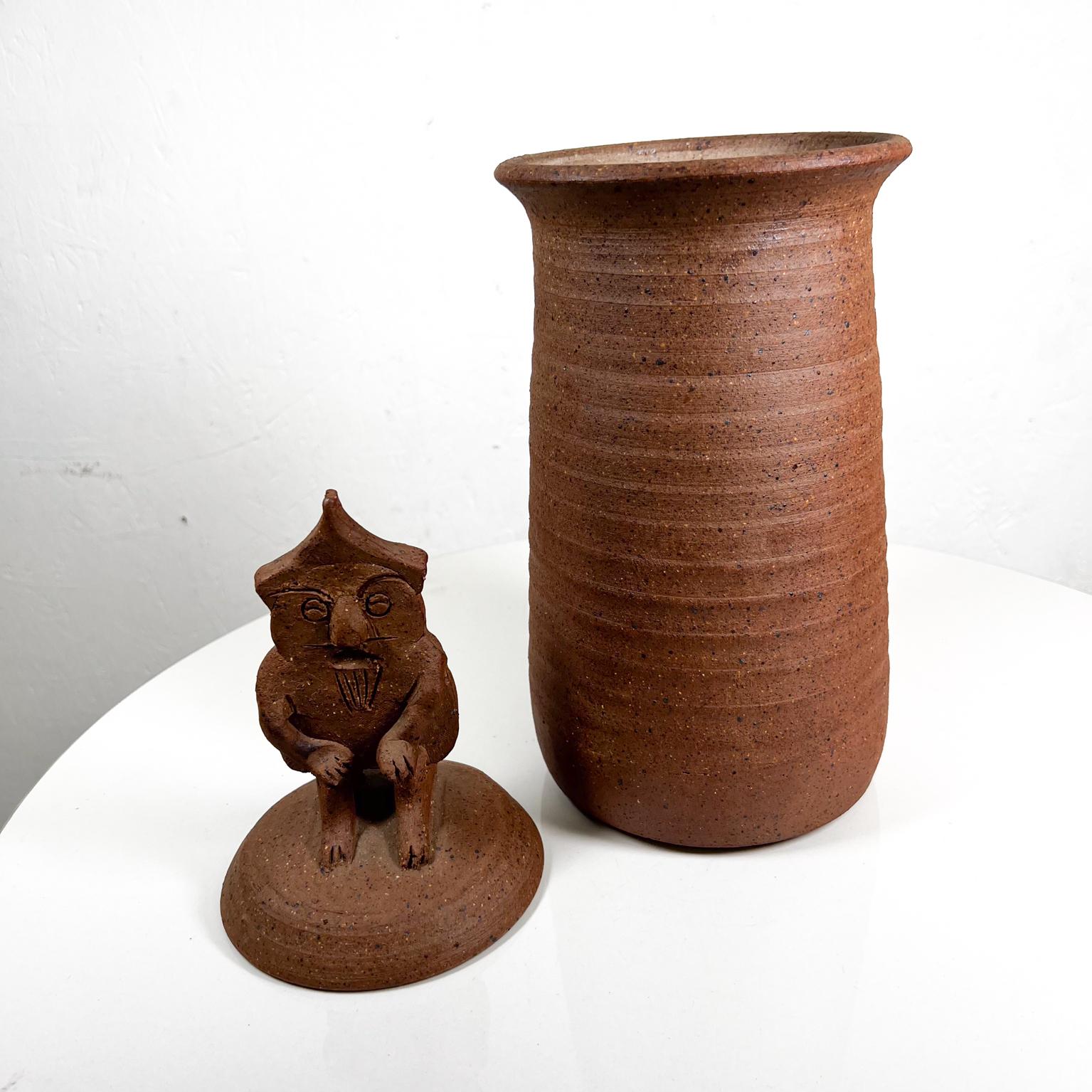 20th Century 1950s Modernist Owl Wise Stash Jar Stoneware Art Pottery For Sale
